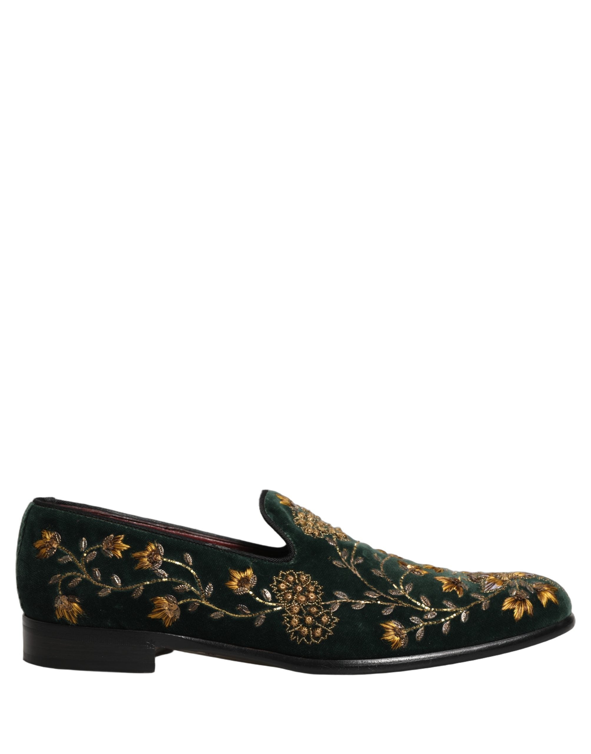Dolce & Gabbana Green Floral Embroidery Dress Loafers Men's Shoes (Pre-Owned)