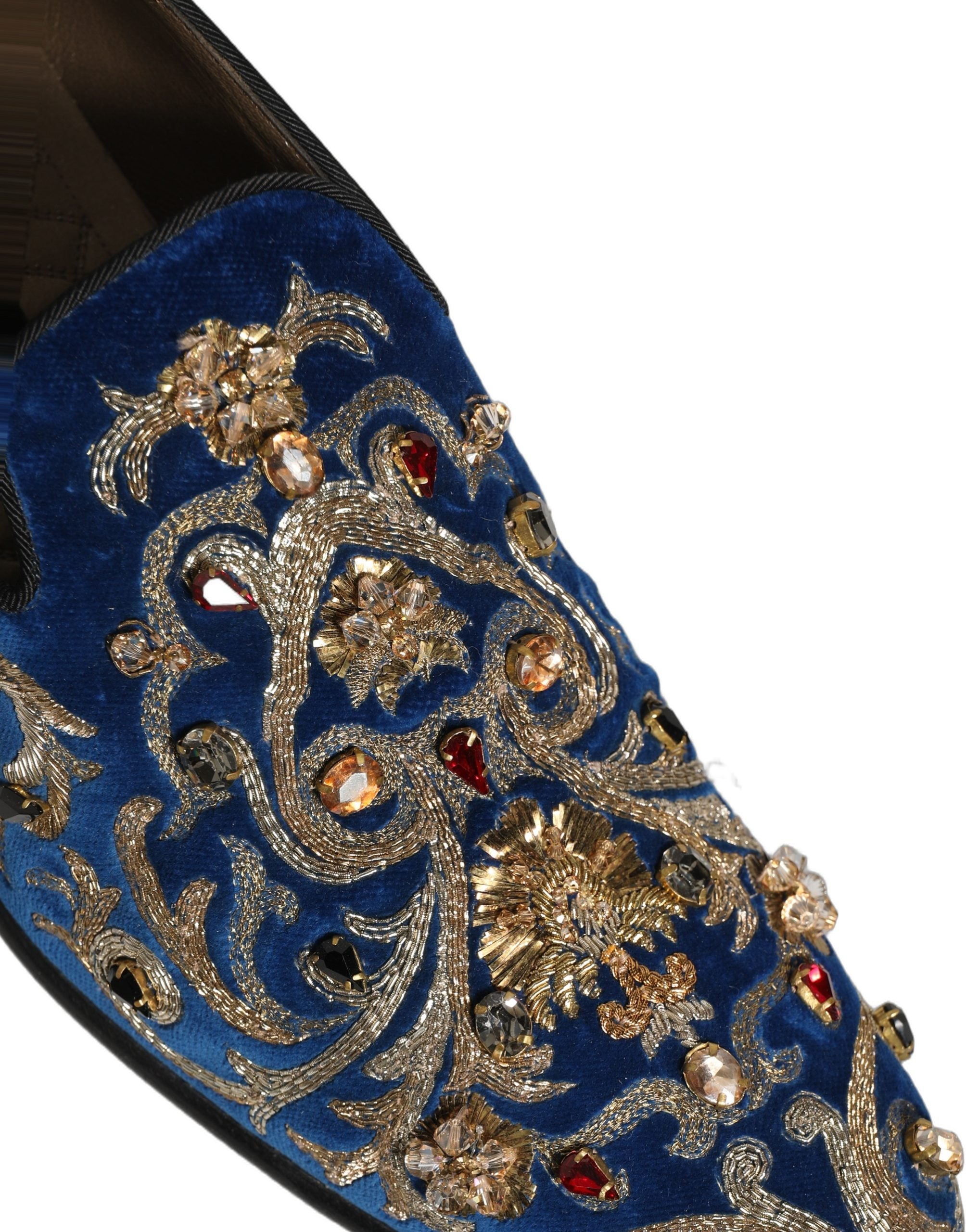 Dolce & Gabbana Blue Velvet Embellished Dress Loafers Men's Shoes