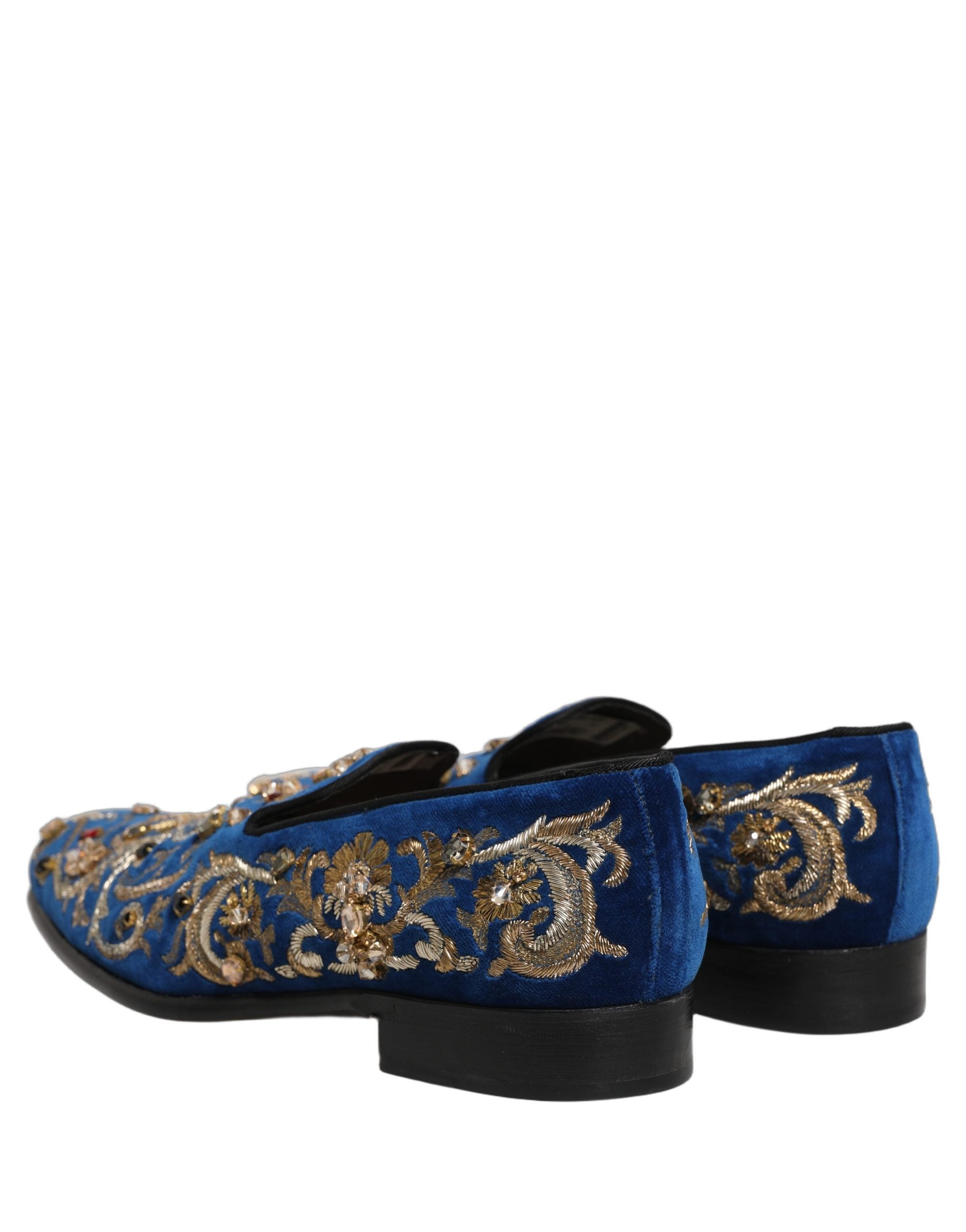 Dolce & Gabbana Blue Velvet Embellished Dress Loafers Men's Shoes