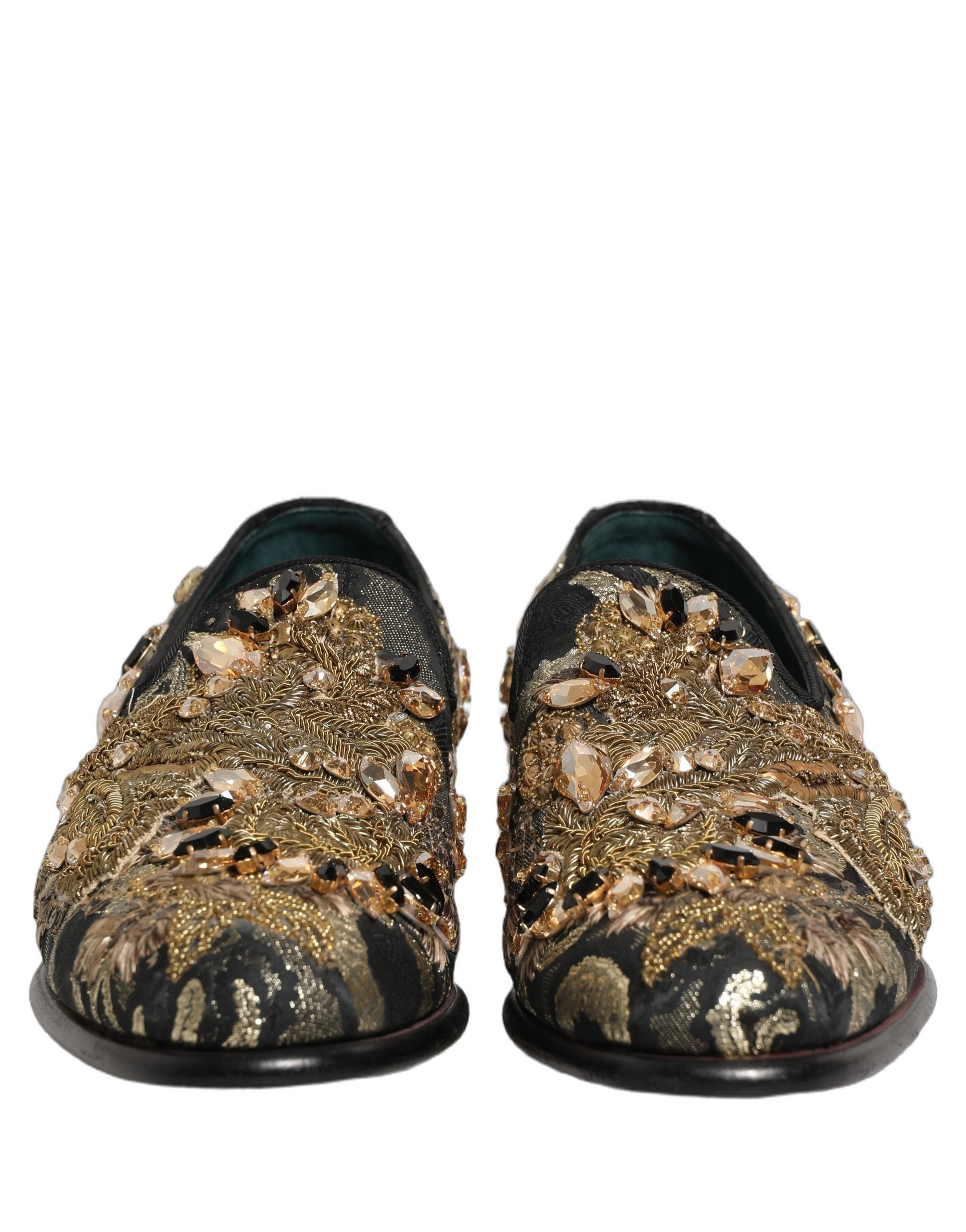 Dolce & Gabbana Black Velvet Embellished Dress Loafers Men's Shoes