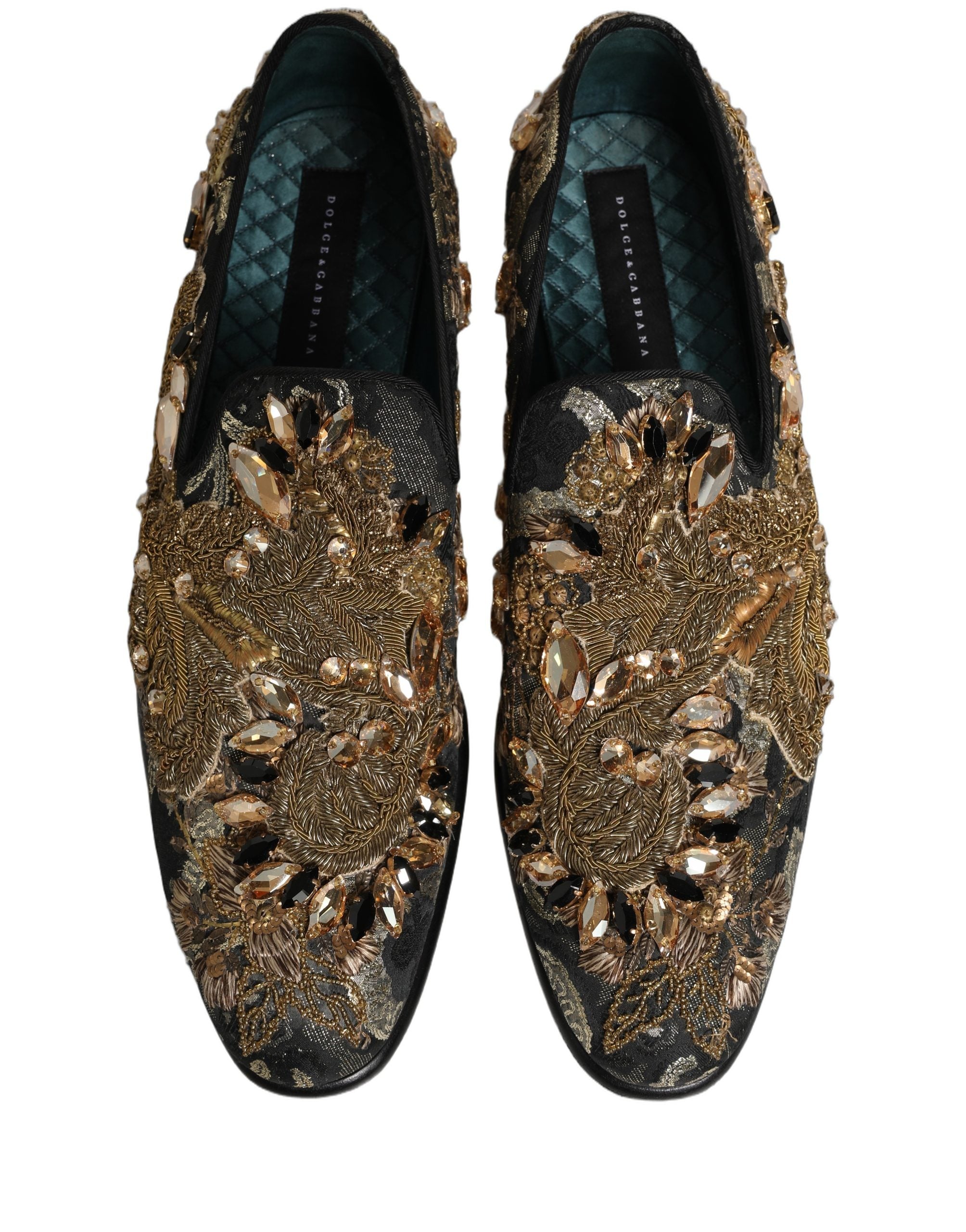 Dolce & Gabbana Black Velvet Embellished Dress Loafers Men's Shoes