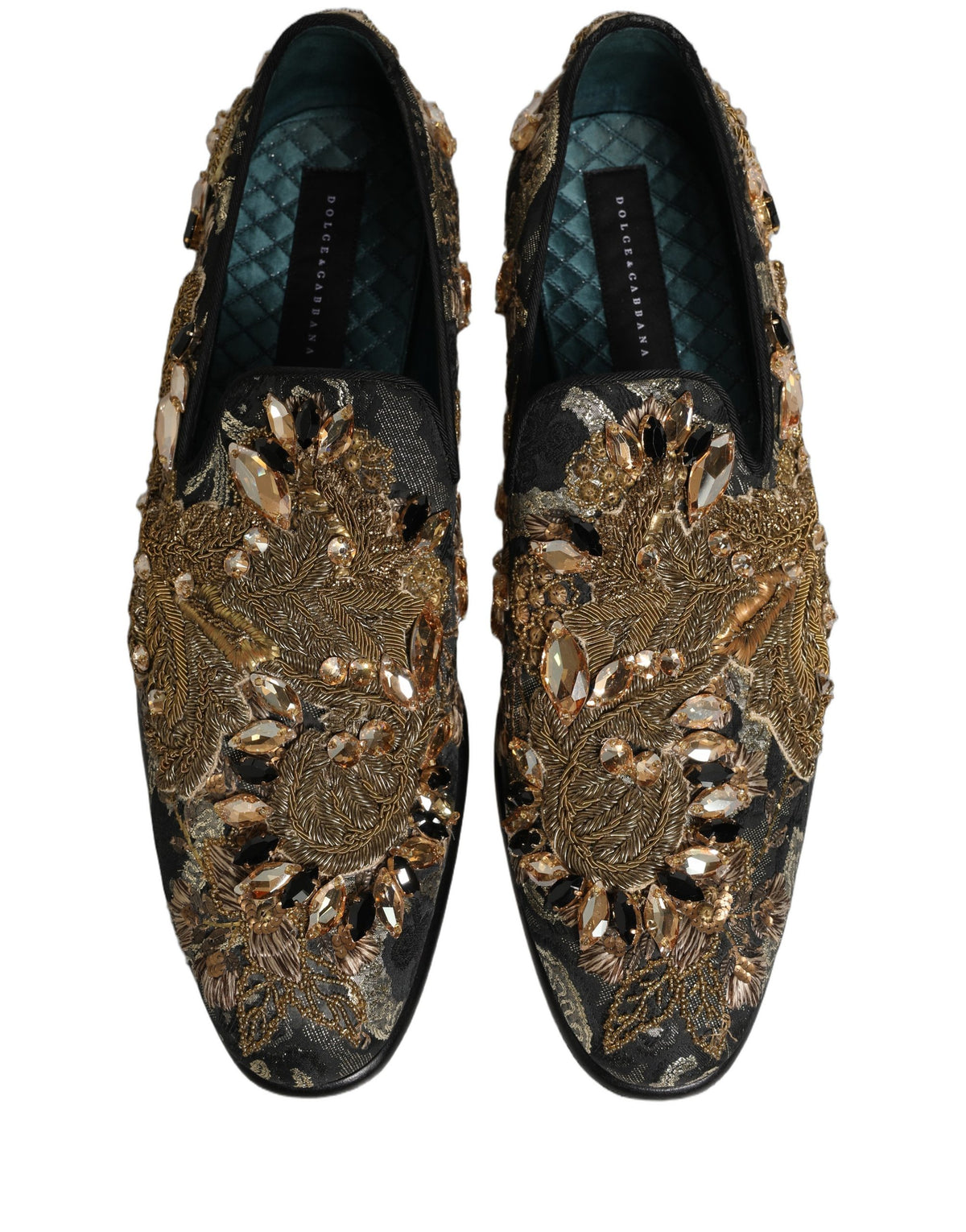 Dolce & Gabbana Black Velvet Embellished Dress Loafers Men's Shoes