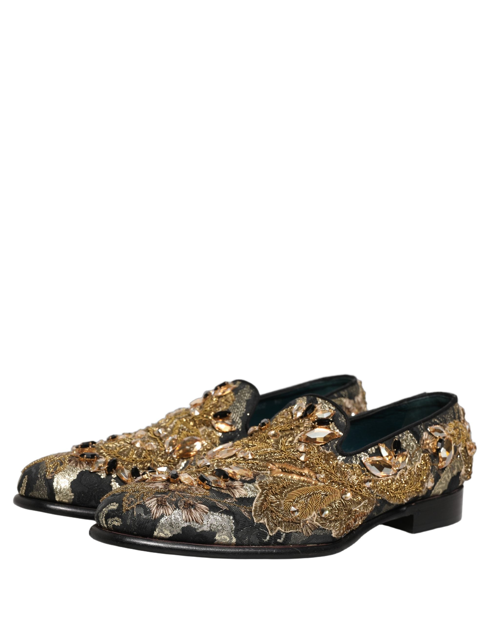 Dolce & Gabbana Black Velvet Embellished Dress Loafers Men's Shoes
