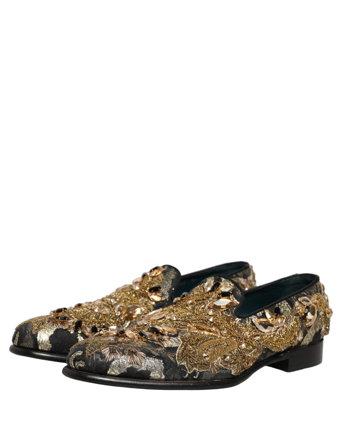 Dolce & Gabbana Black Velvet Embellished Dress Loafers Men's Shoes