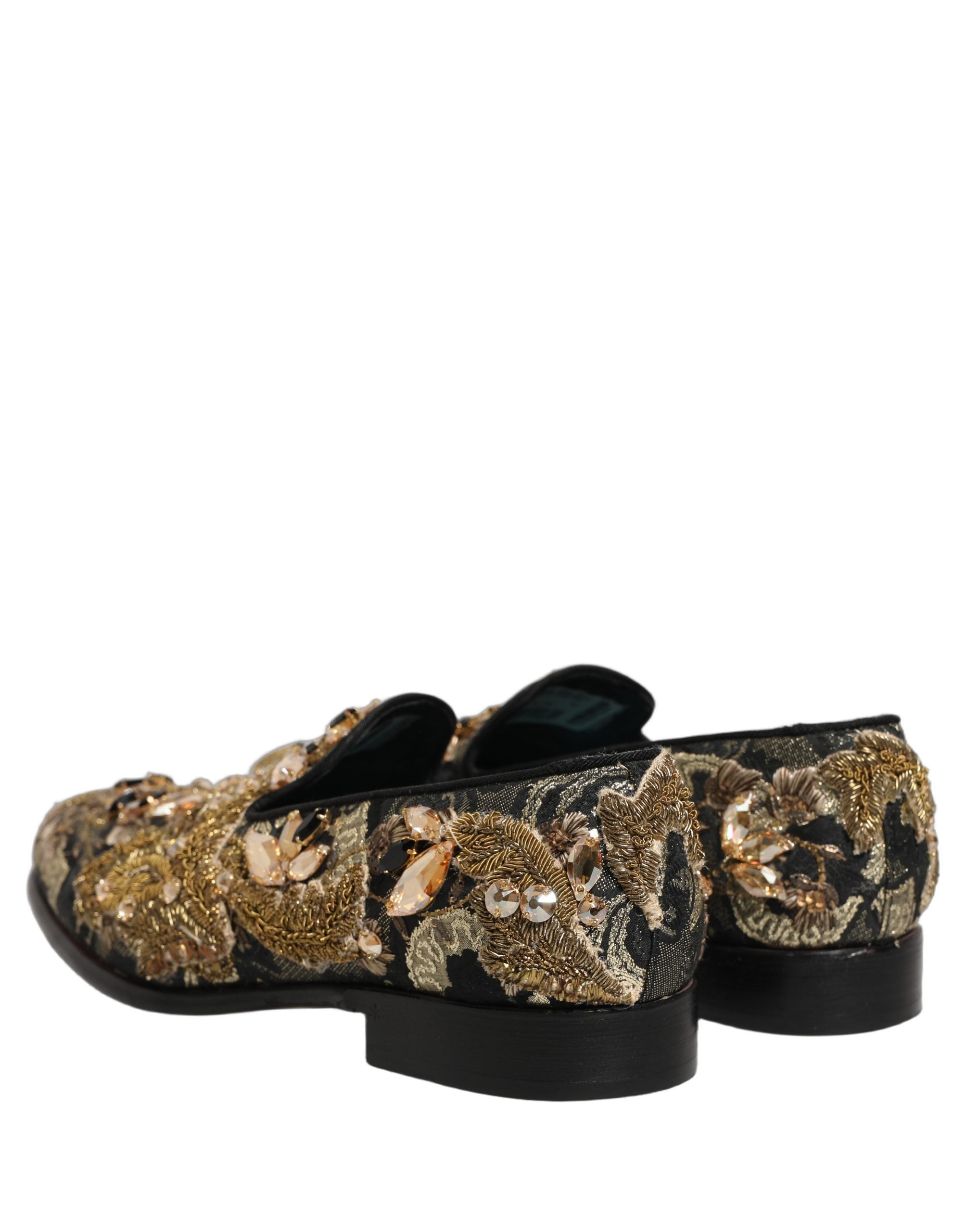 Dolce & Gabbana Black Velvet Embellished Dress Loafers Men's Shoes