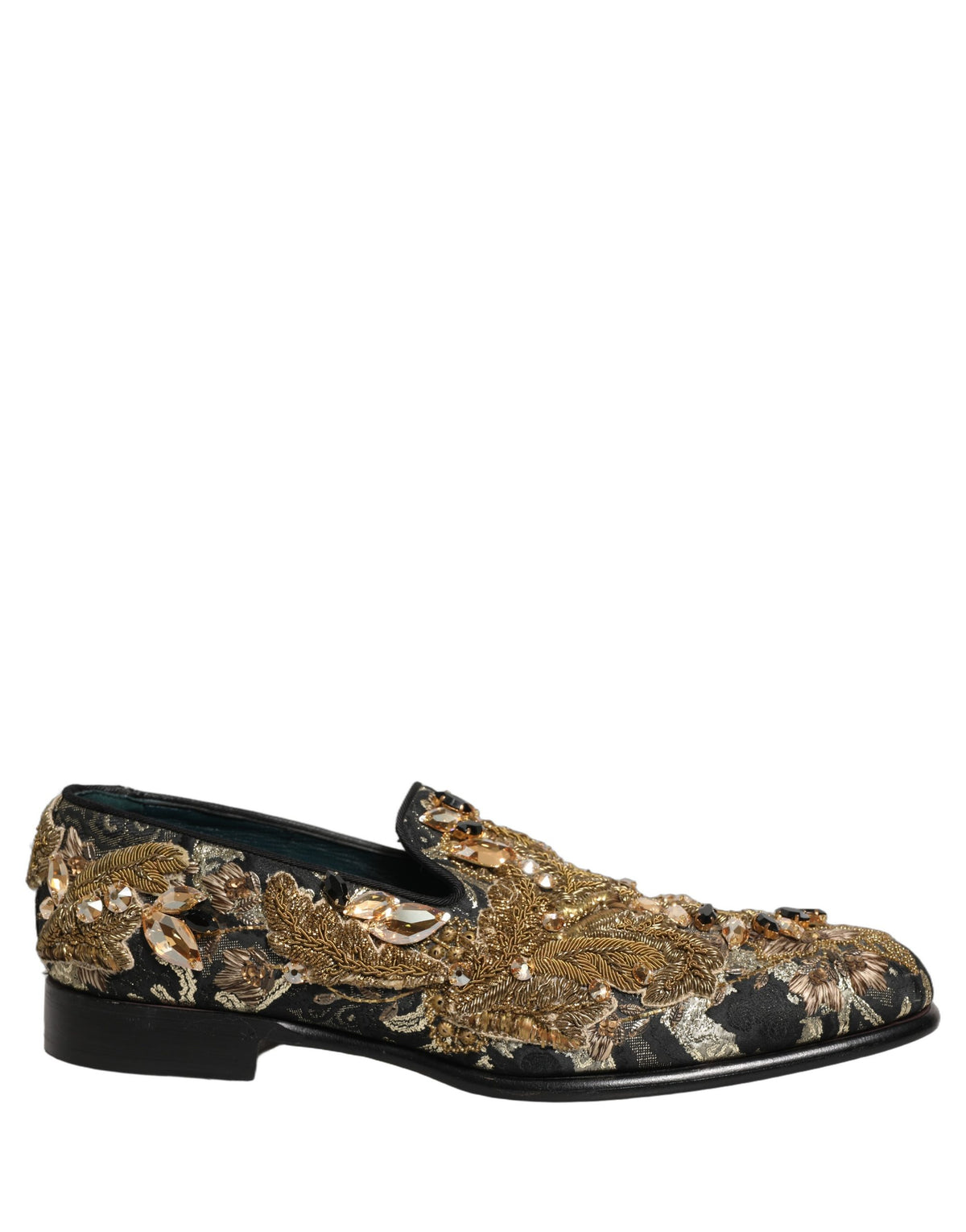 Dolce & Gabbana Black Velvet Embellished Dress Loafers Men's Shoes