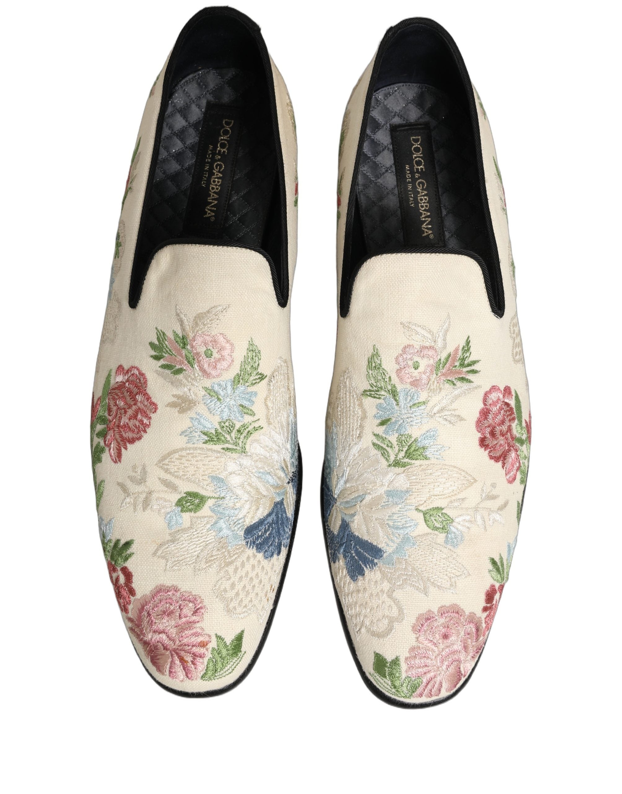 Dolce & Gabbana White Floral Embroidery Dress Loafers Men's Shoes (Pre-Owned)