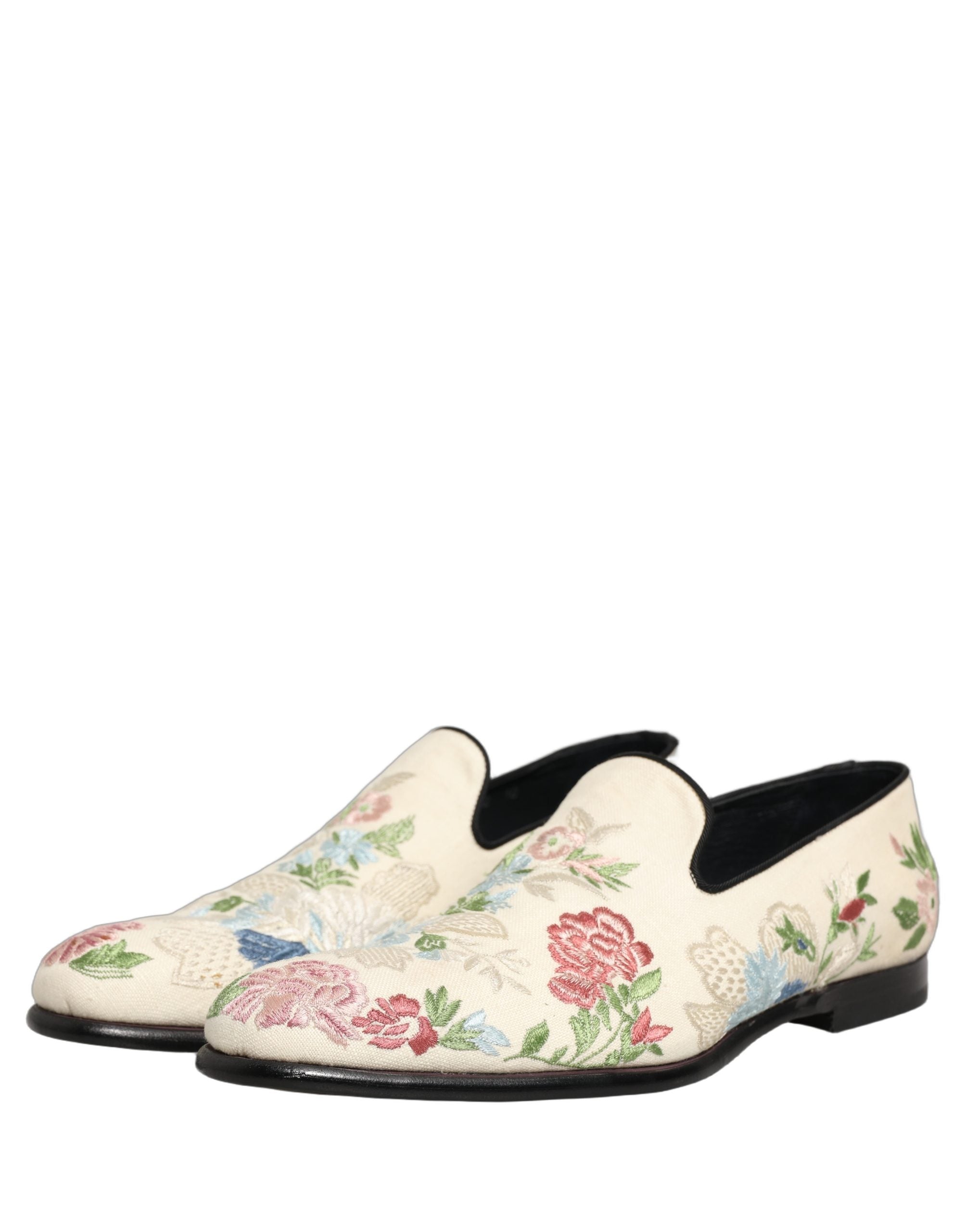Dolce & Gabbana White Floral Embroidery Dress Loafers Men's Shoes (Pre-Owned)