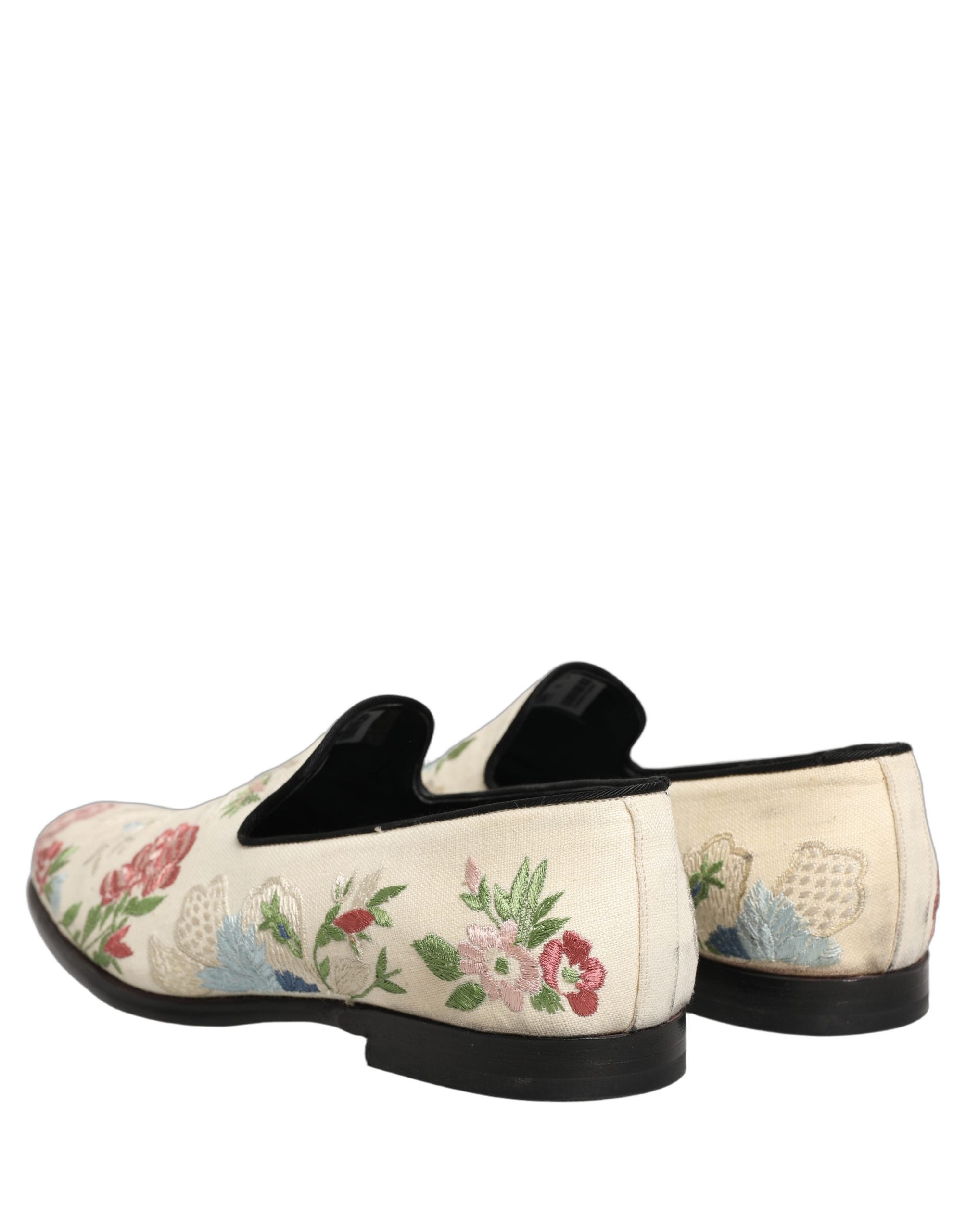 Dolce & Gabbana White Floral Embroidery Dress Loafers Men's Shoes (Pre-Owned)