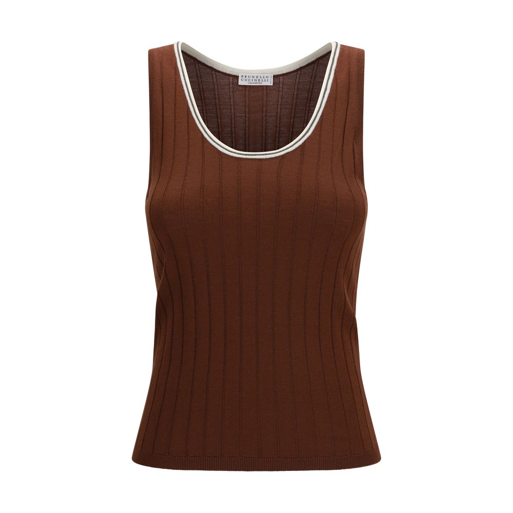 Brunello Cucinelli Bordeaux Wool Oves Aries Sleeveles Women's T-Shirt