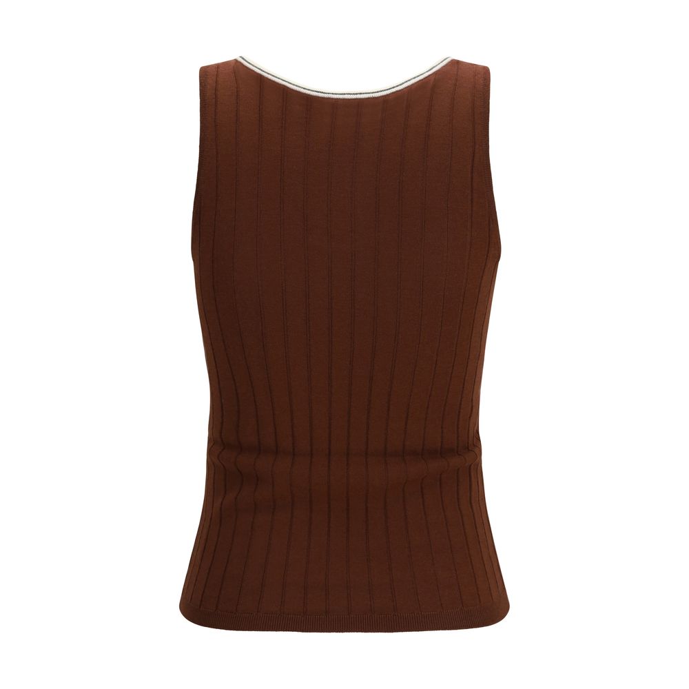 Brunello Cucinelli Bordeaux Wool Oves Aries Sleeveles Women's T-Shirt