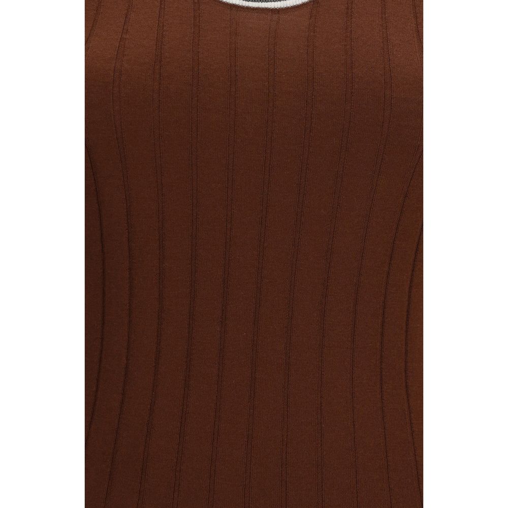 Brunello Cucinelli Bordeaux Wool Oves Aries Sleeveles Women's T-Shirt