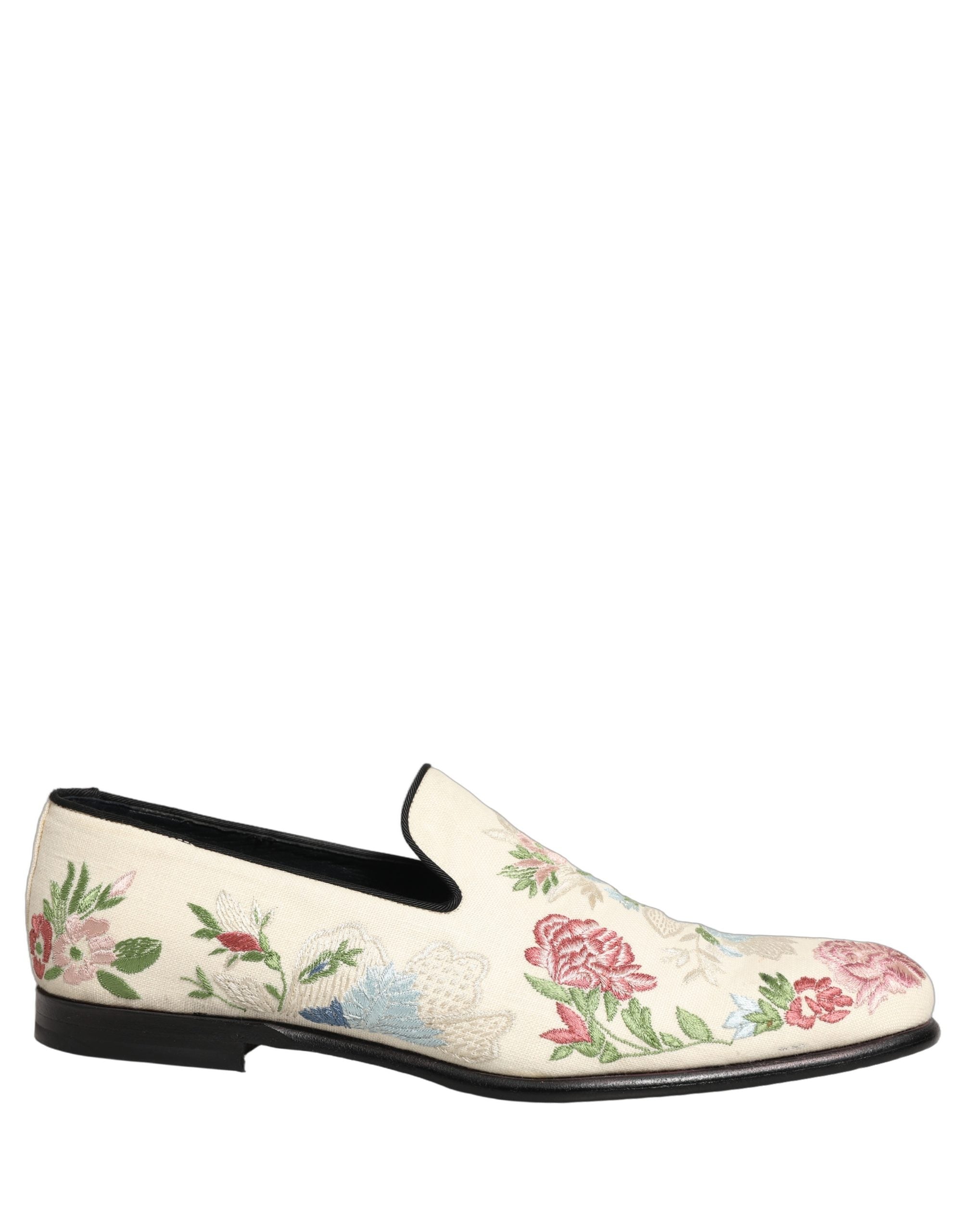 Dolce & Gabbana White Floral Embroidery Dress Loafers Men's Shoes (Pre-Owned)