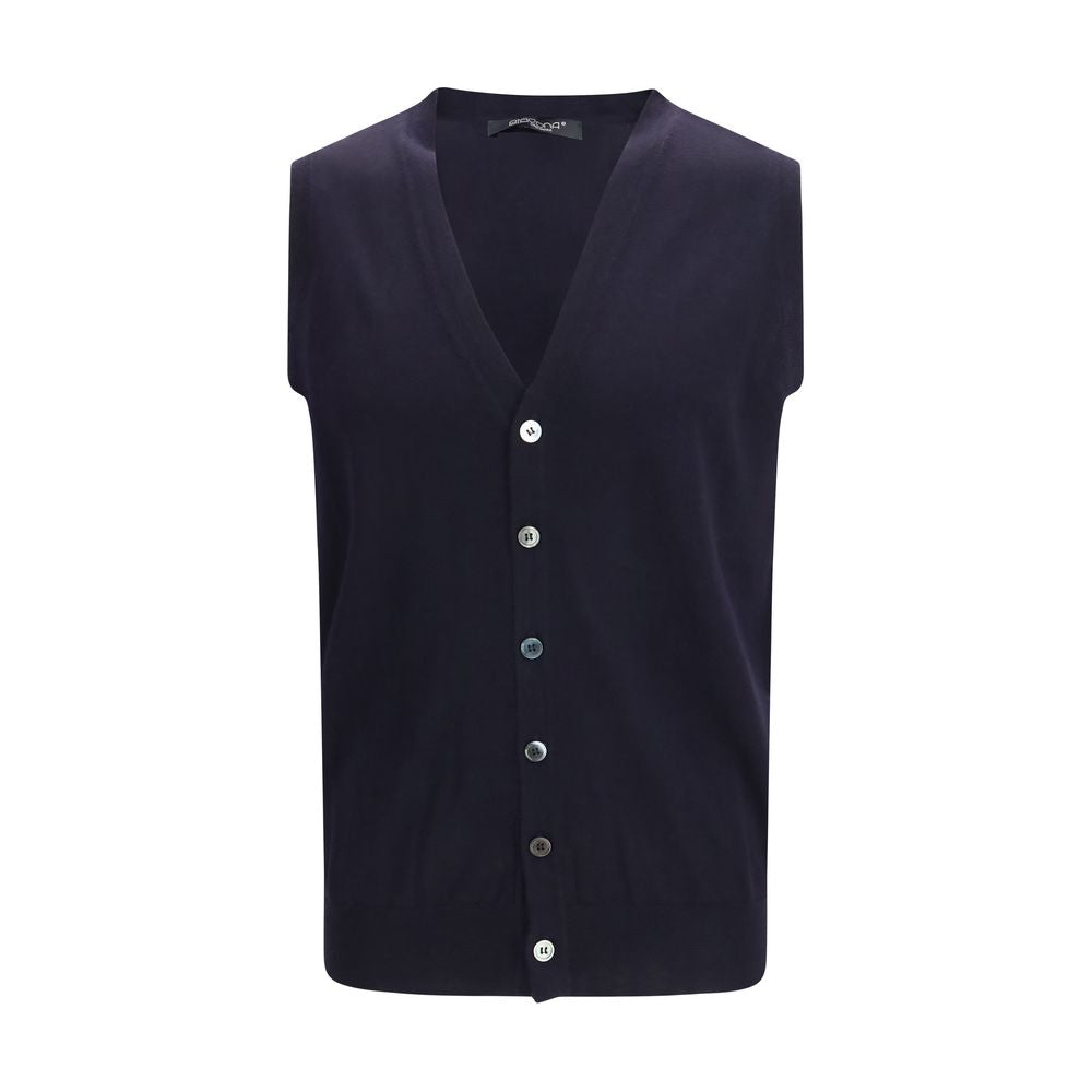 Aragona Cashmere Blue Wool Oves Aries Sleeveles Men's Sweater