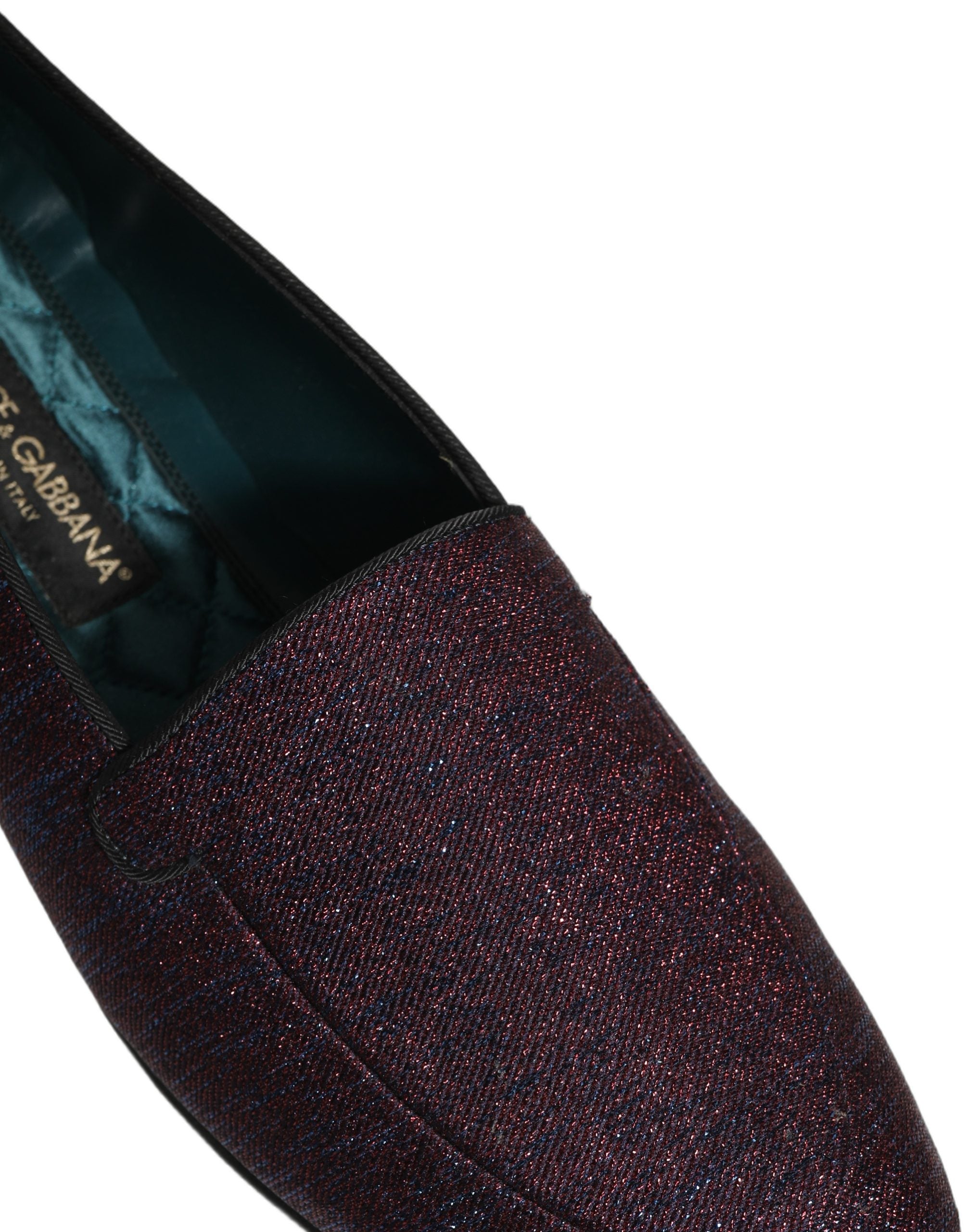 Dolce & Gabbana Maroon Glitter Lurex Logo Dress Loafers Men's Shoes
