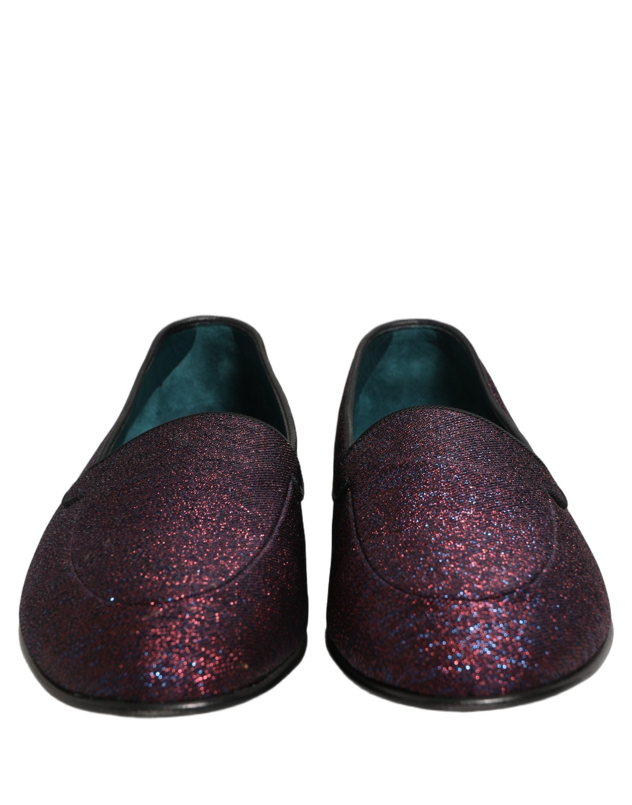 Dolce & Gabbana Maroon Glitter Lurex Logo Dress Loafers Men's Shoes