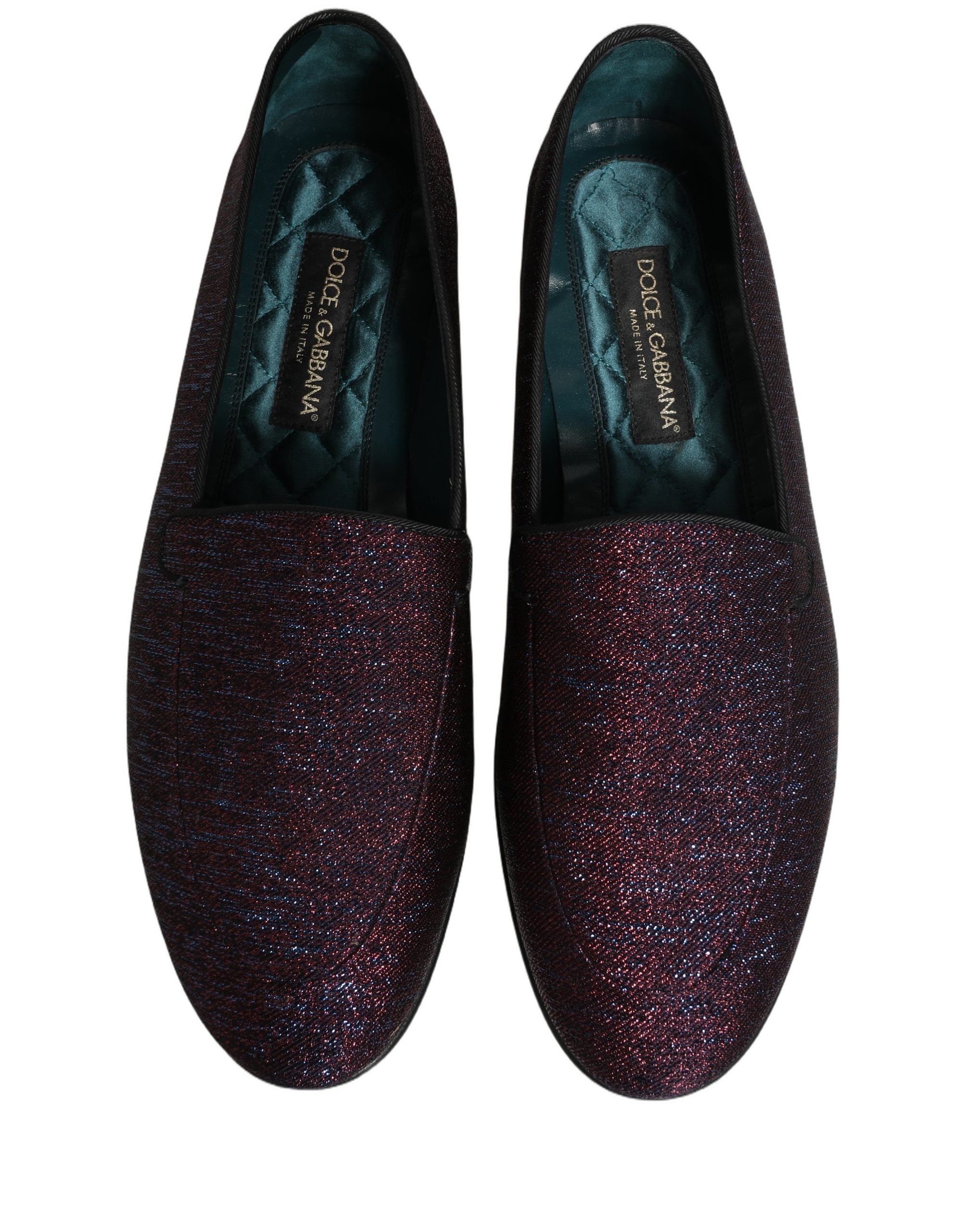 Dolce & Gabbana Maroon Glitter Lurex Logo Dress Loafers Men's Shoes
