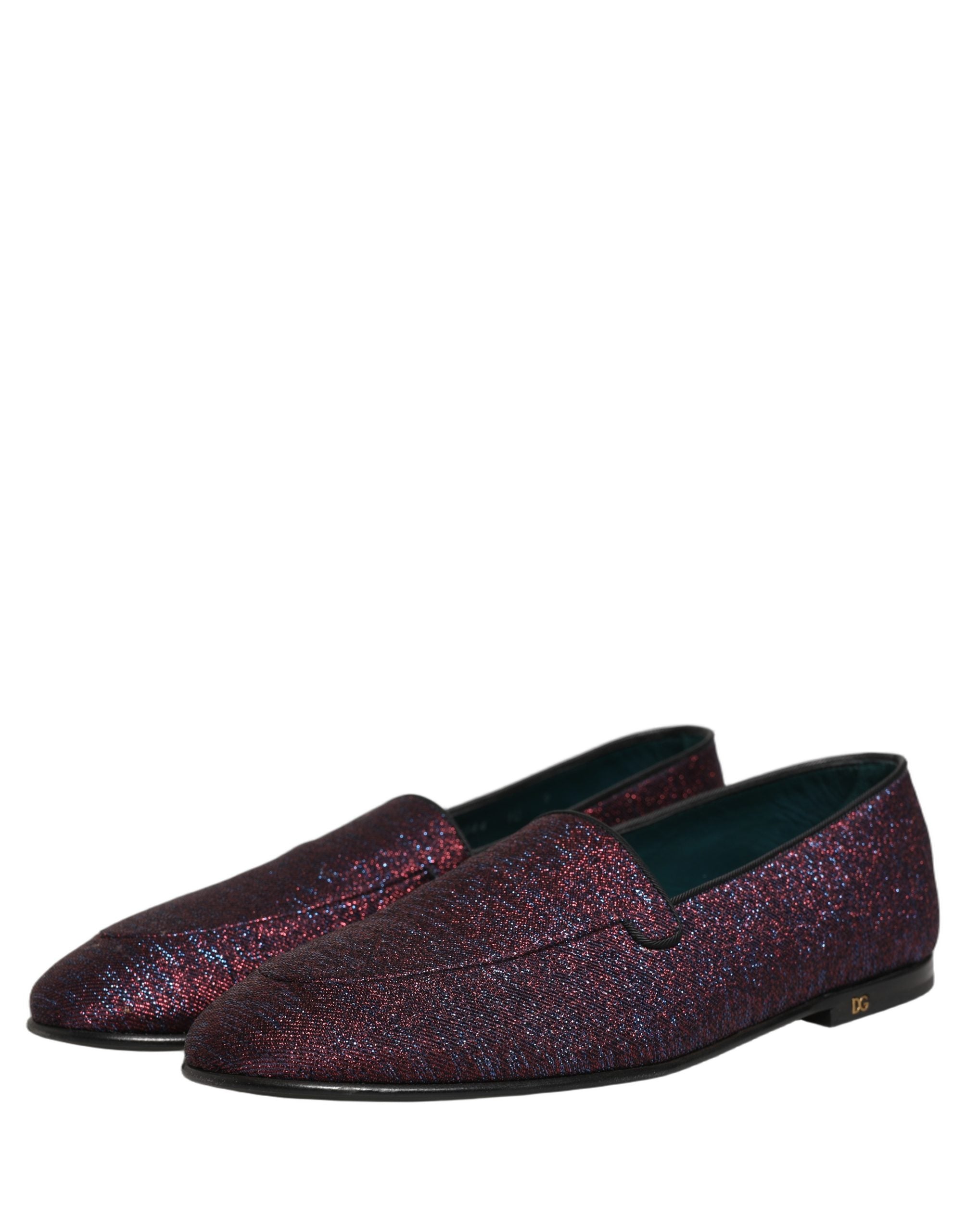 Dolce & Gabbana Maroon Glitter Lurex Logo Dress Loafers Men's Shoes