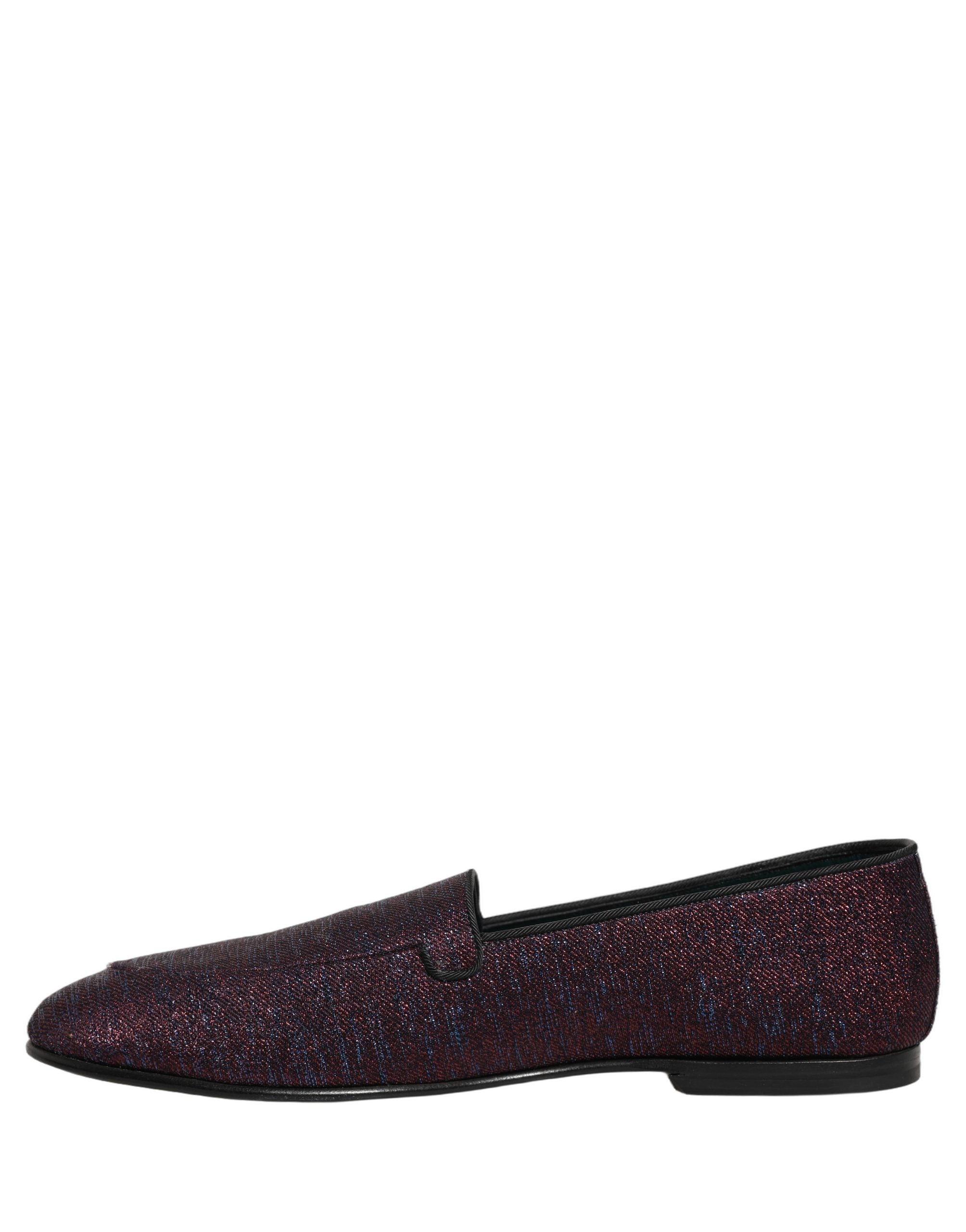 Dolce & Gabbana Maroon Glitter Lurex Logo Dress Loafers Men's Shoes