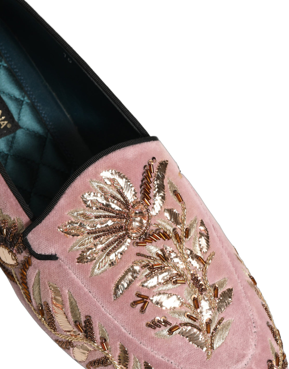 Dolce & Gabbana Pink Velvet Floral Embroidery Loafers Men's Shoes