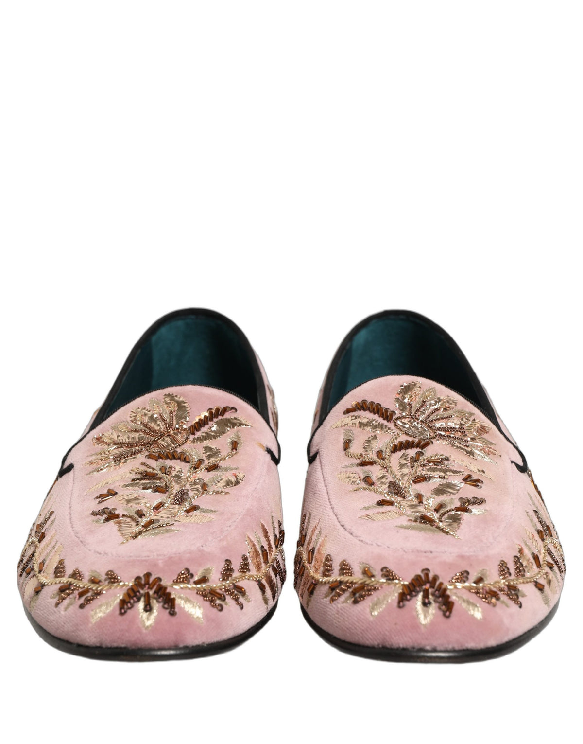 Dolce & Gabbana Pink Velvet Floral Embroidery Loafers Men's Shoes
