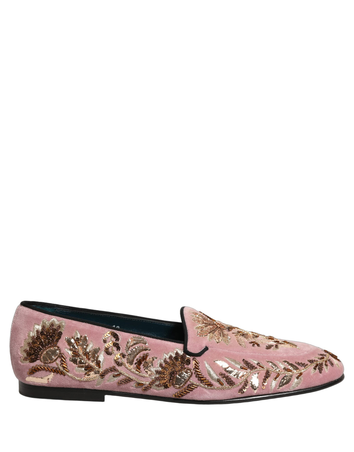 Dolce & Gabbana Pink Velvet Floral Embroidery Loafers Men's Shoes