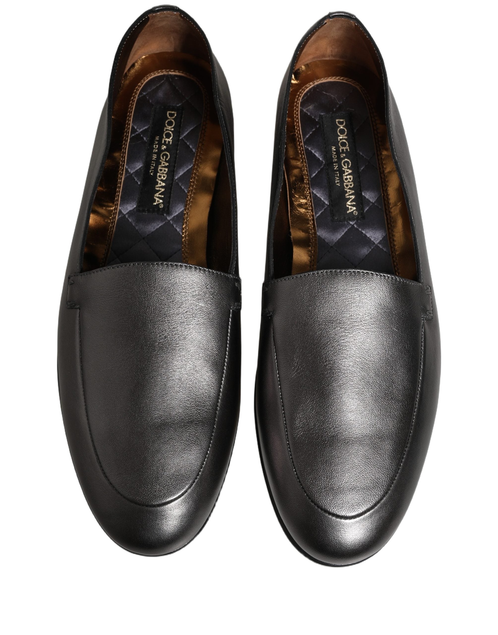 Dolce & Gabbana Silver Leather DG Logo Slip On Loafers Men's Shoes