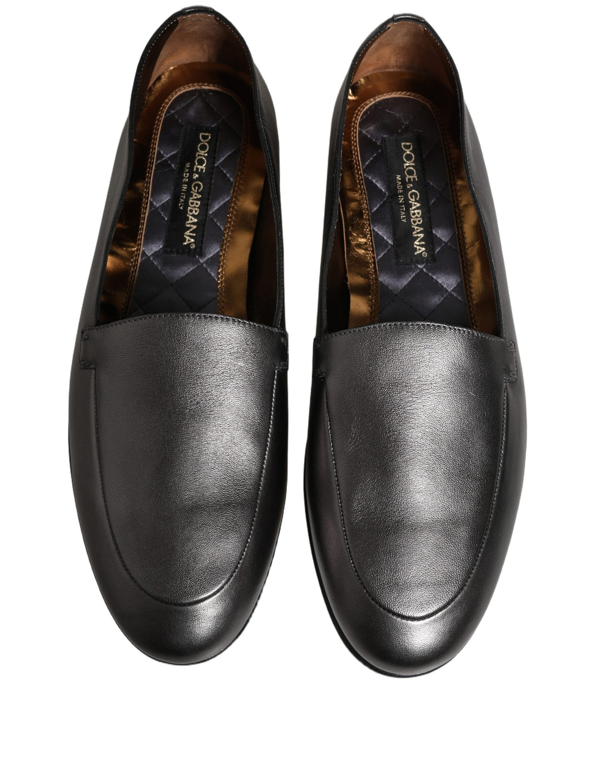 Dolce & Gabbana Silver Leather DG Logo Slip On Loafers Men's Shoes