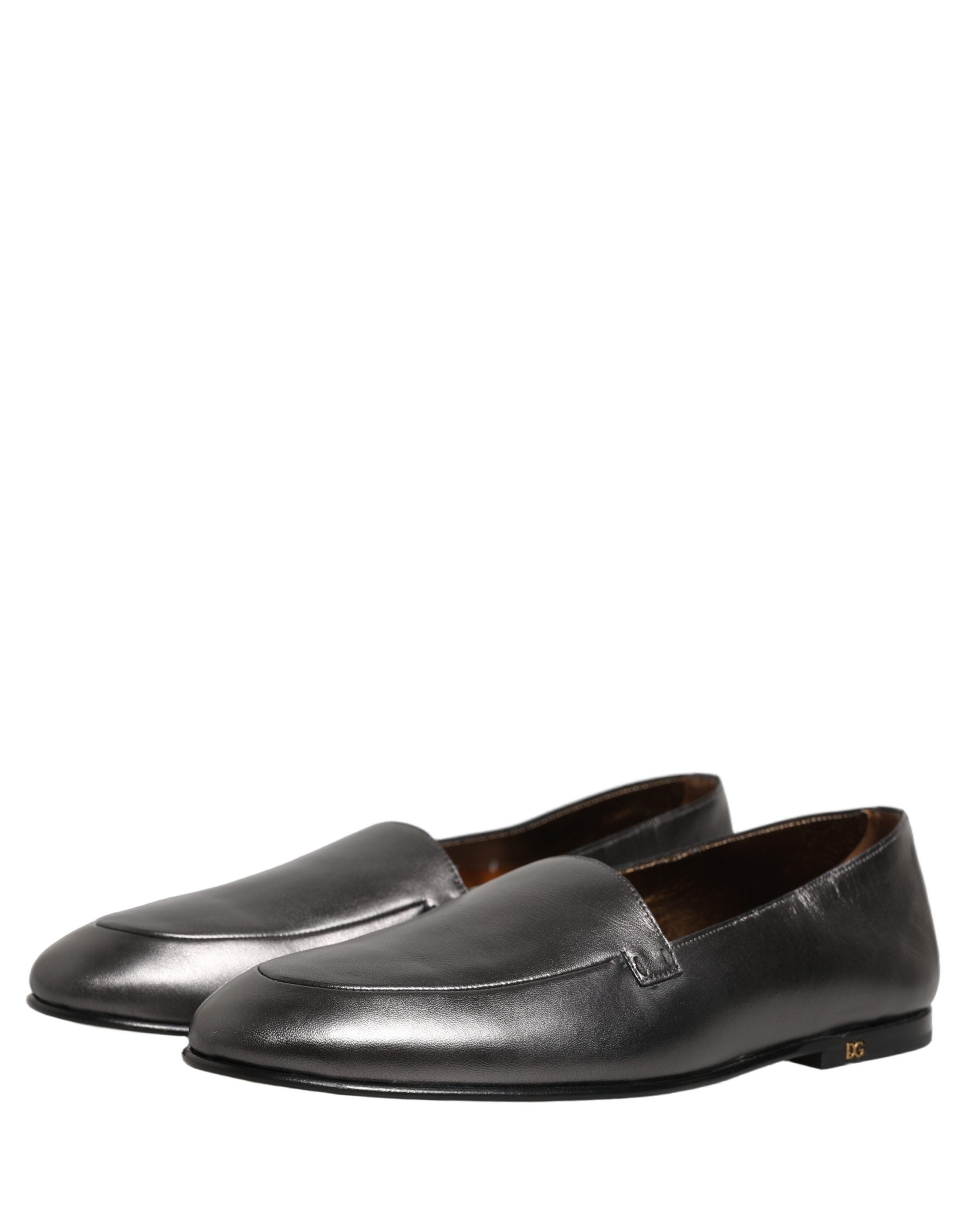 Dolce & Gabbana Silver Leather DG Logo Slip On Loafers Men's Shoes