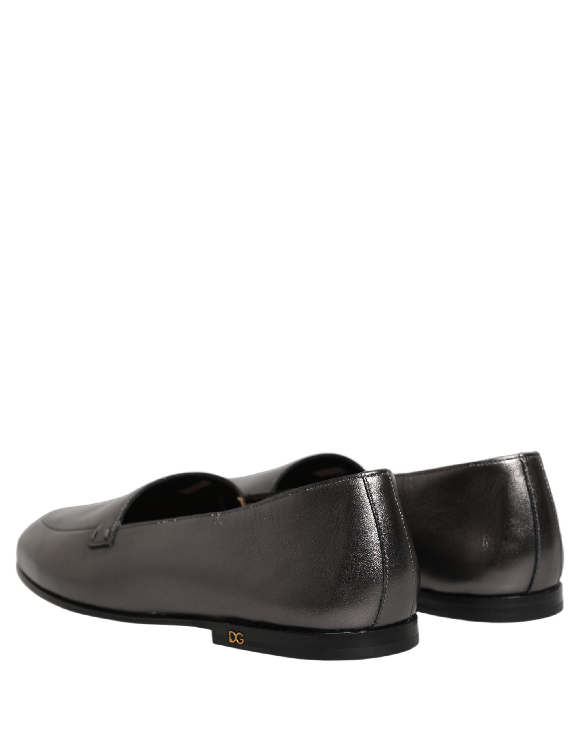 Dolce & Gabbana Silver Leather DG Logo Slip On Loafers Men's Shoes