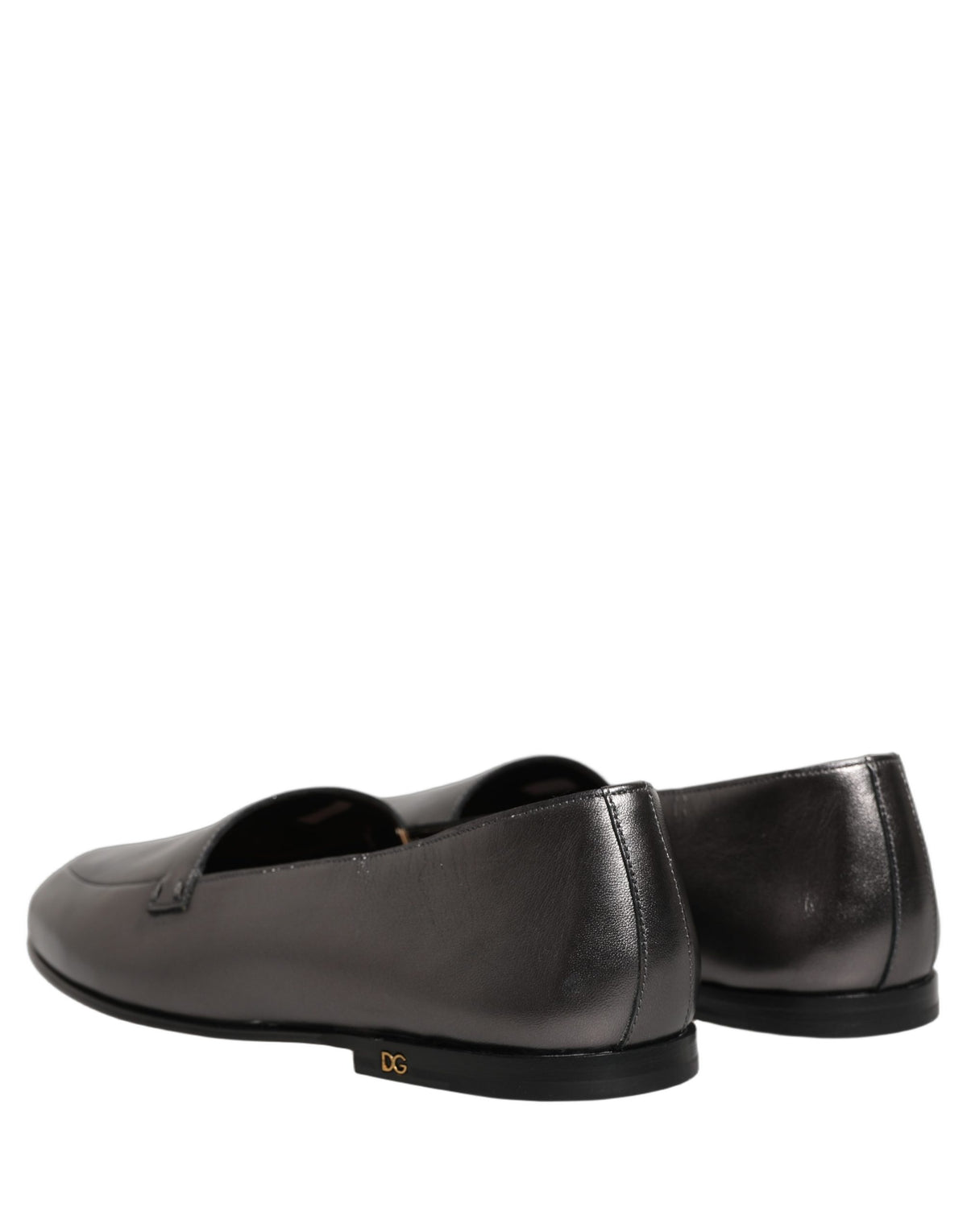 Dolce & Gabbana Silver Leather DG Logo Slip On Loafers Men's Shoes