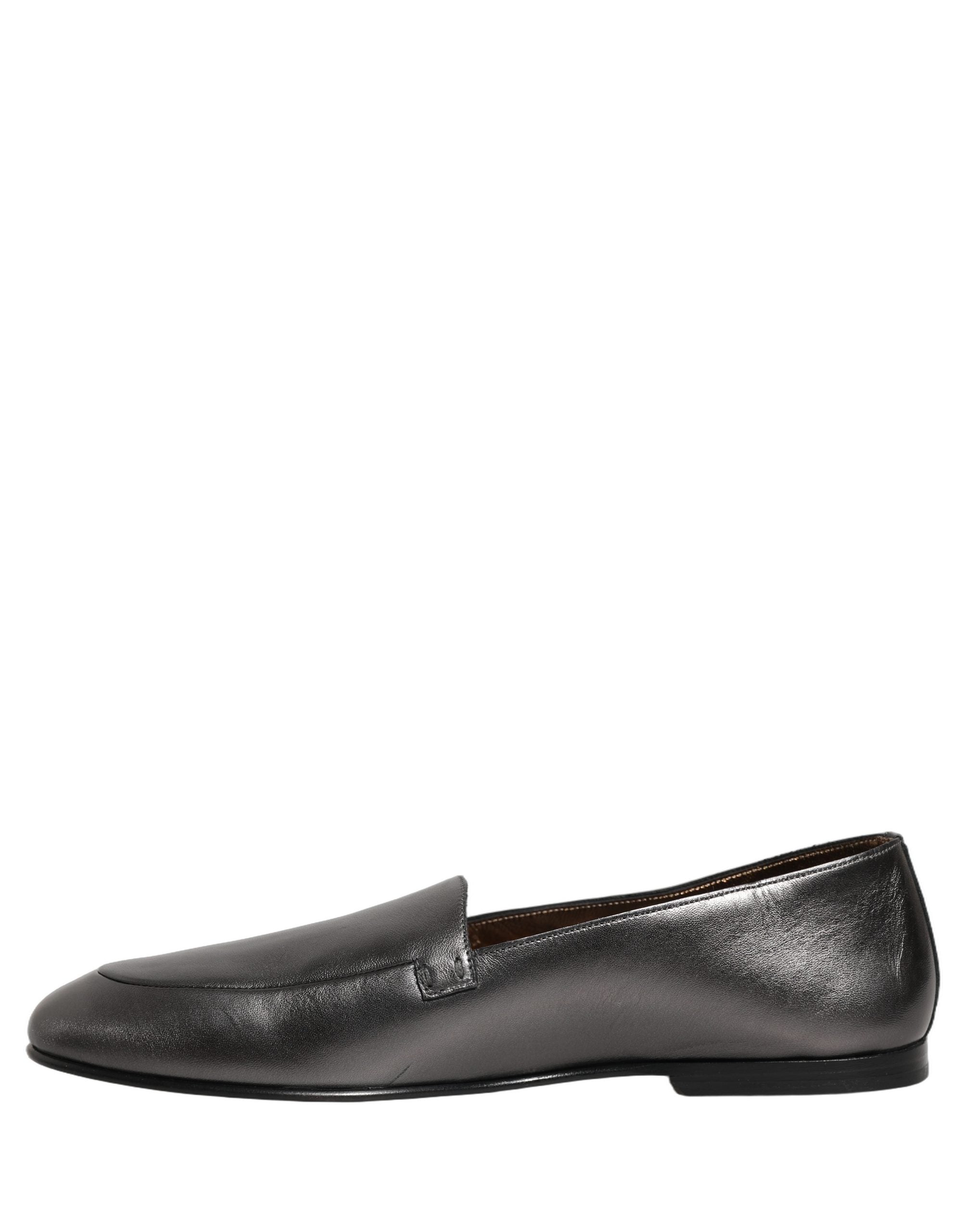 Dolce & Gabbana Silver Leather DG Logo Slip On Loafers Men's Shoes
