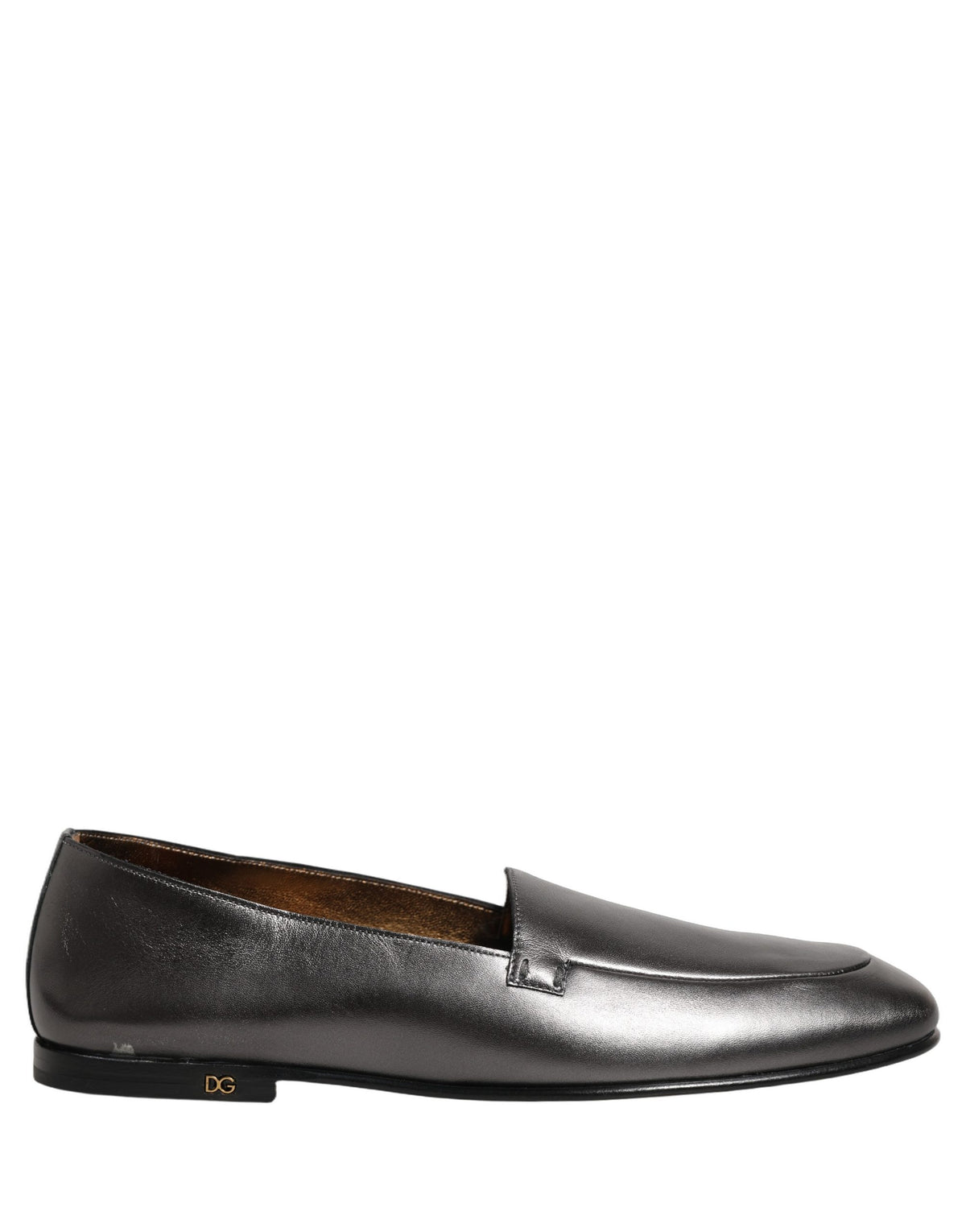 Dolce & Gabbana Silver Leather DG Logo Slip On Loafers Men's Shoes