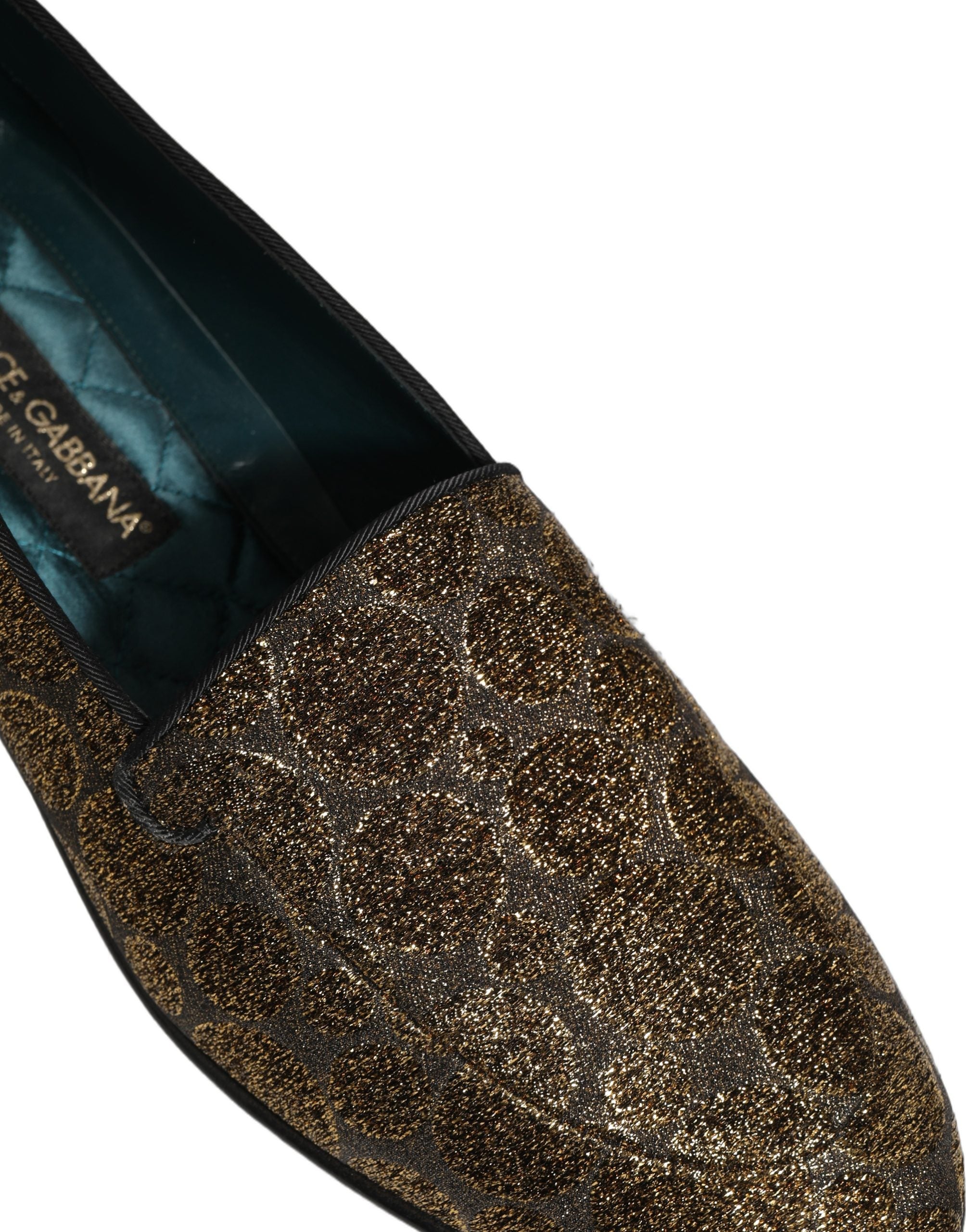 Dolce & Gabbana Gold Lurex Glitter Men Slip On Loafers Men's Shoes
