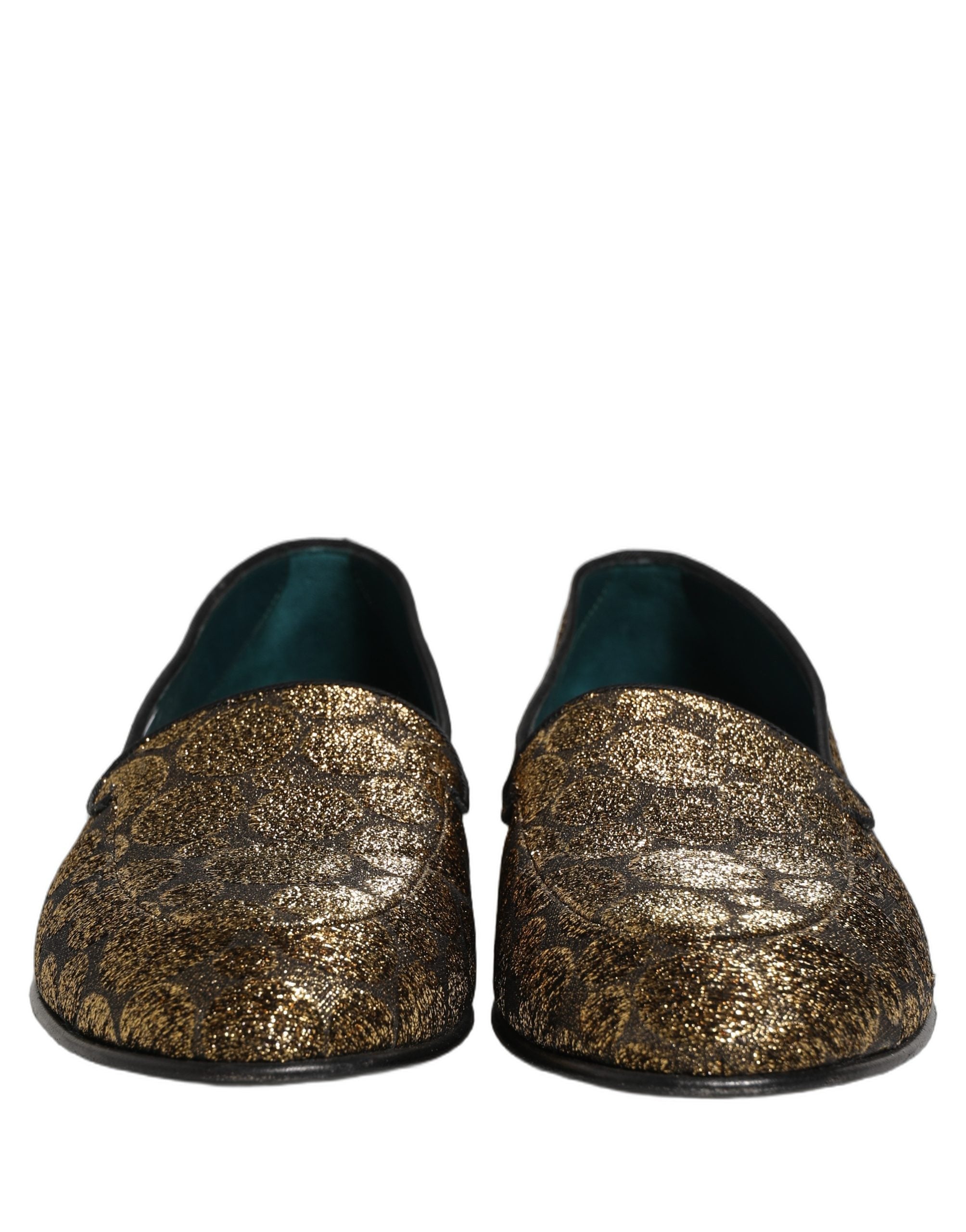 Dolce & Gabbana Gold Lurex Glitter Men Slip On Loafers Men's Shoes