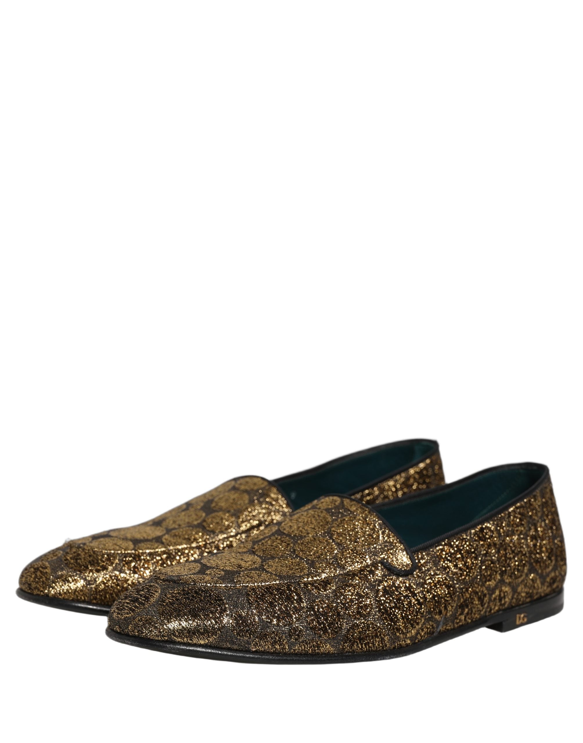 Dolce & Gabbana Gold Lurex Glitter Men Slip On Loafers Men's Shoes