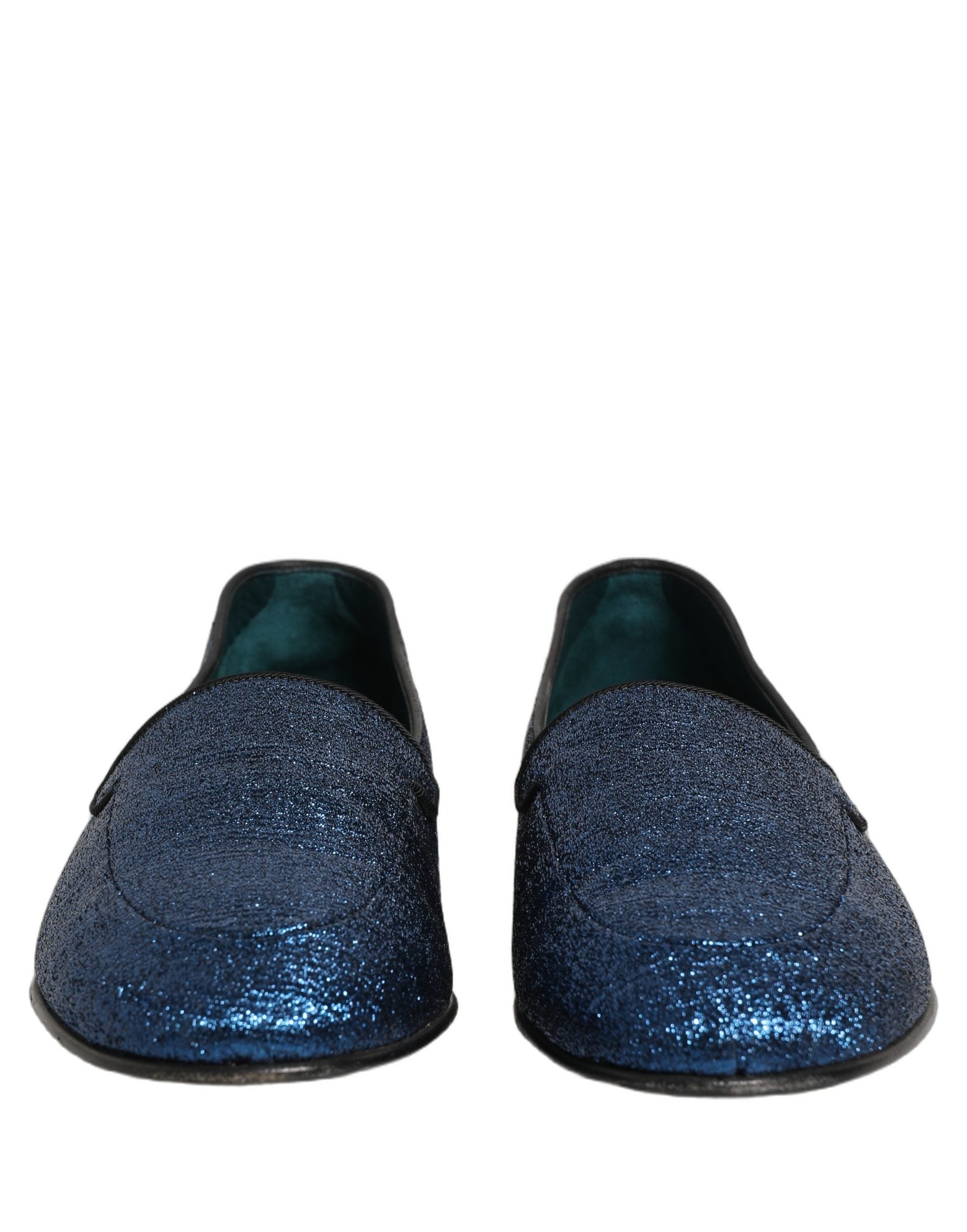 Dolce & Gabbana Blue Glitter Lurex DG Logo Dress Loafers Men's Shoes