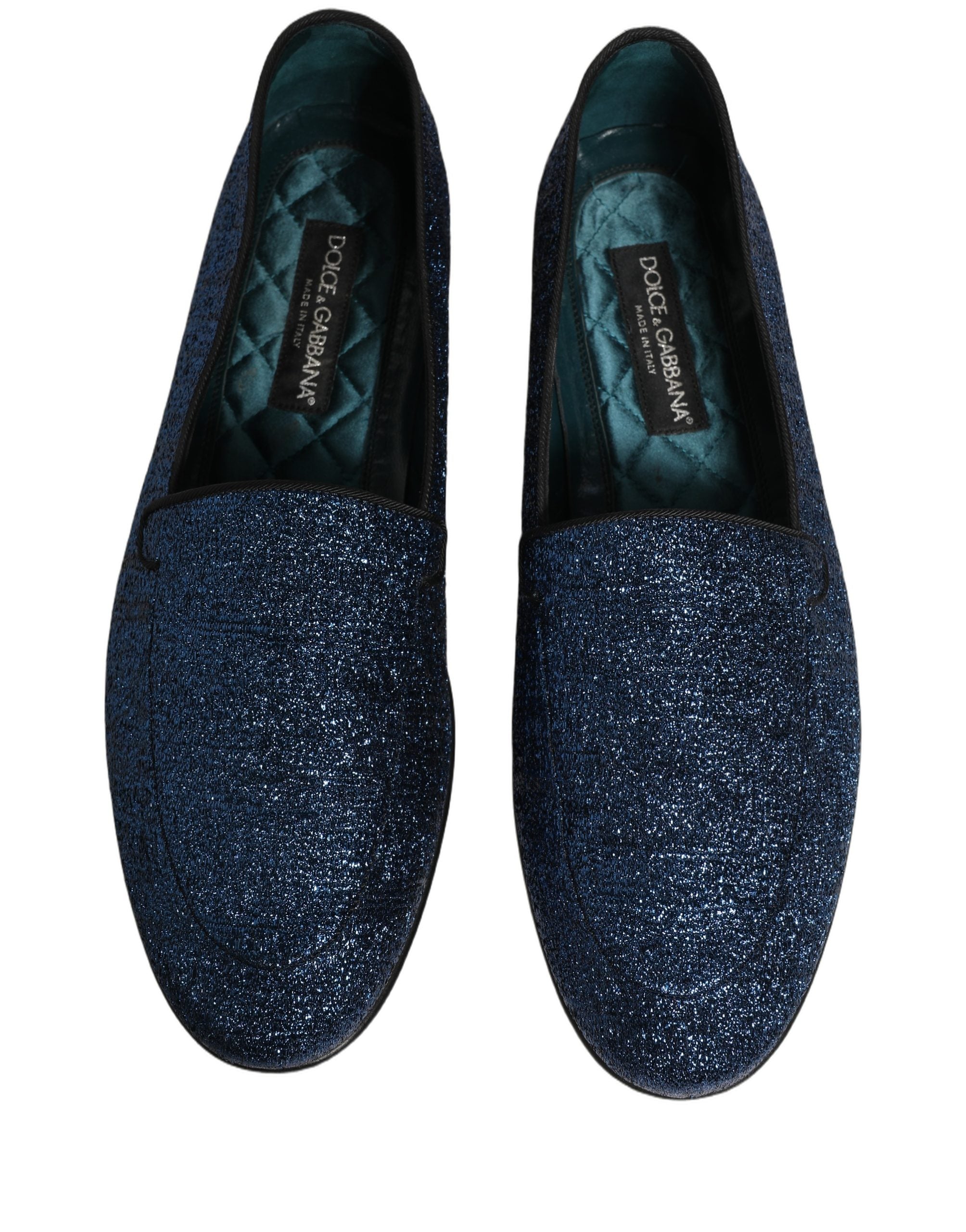 Dolce & Gabbana Blue Glitter Lurex DG Logo Dress Loafers Men's Shoes