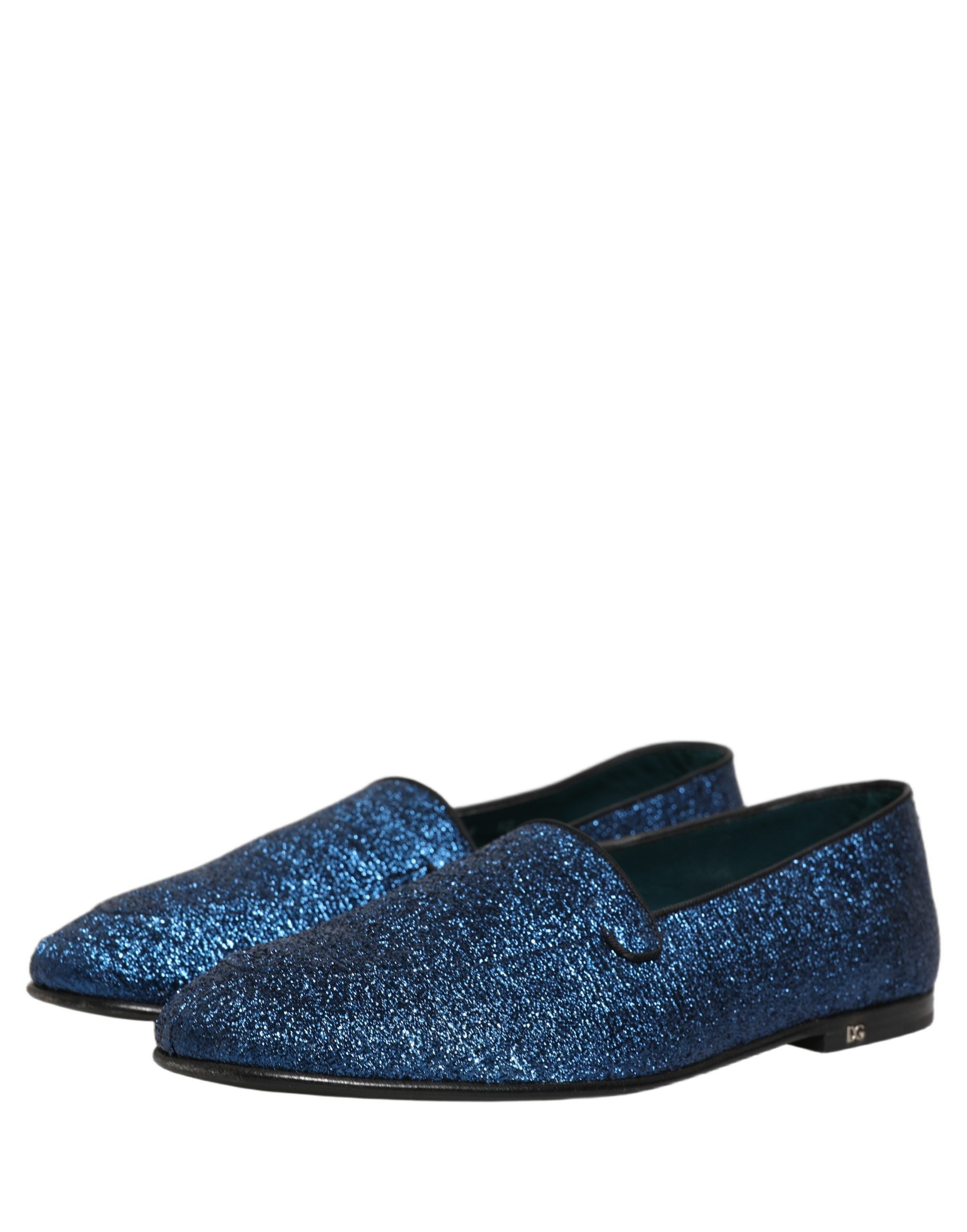 Dolce & Gabbana Blue Glitter Lurex DG Logo Dress Loafers Men's Shoes