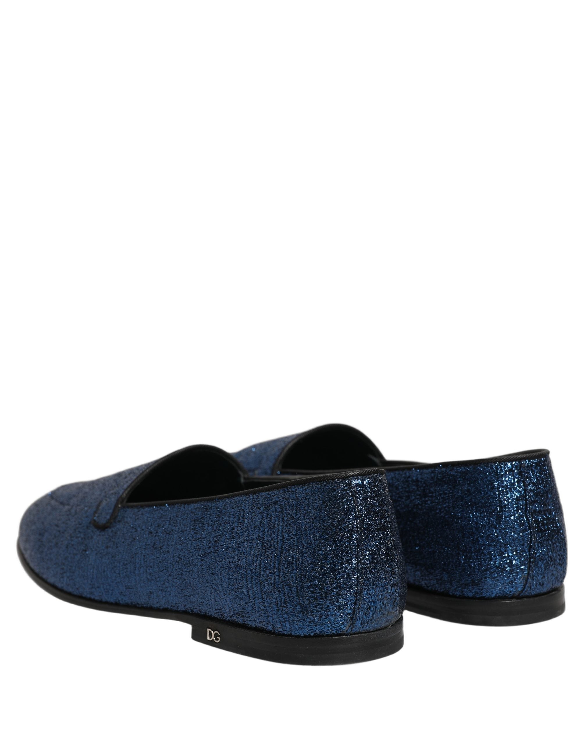 Dolce & Gabbana Blue Glitter Lurex DG Logo Dress Loafers Men's Shoes
