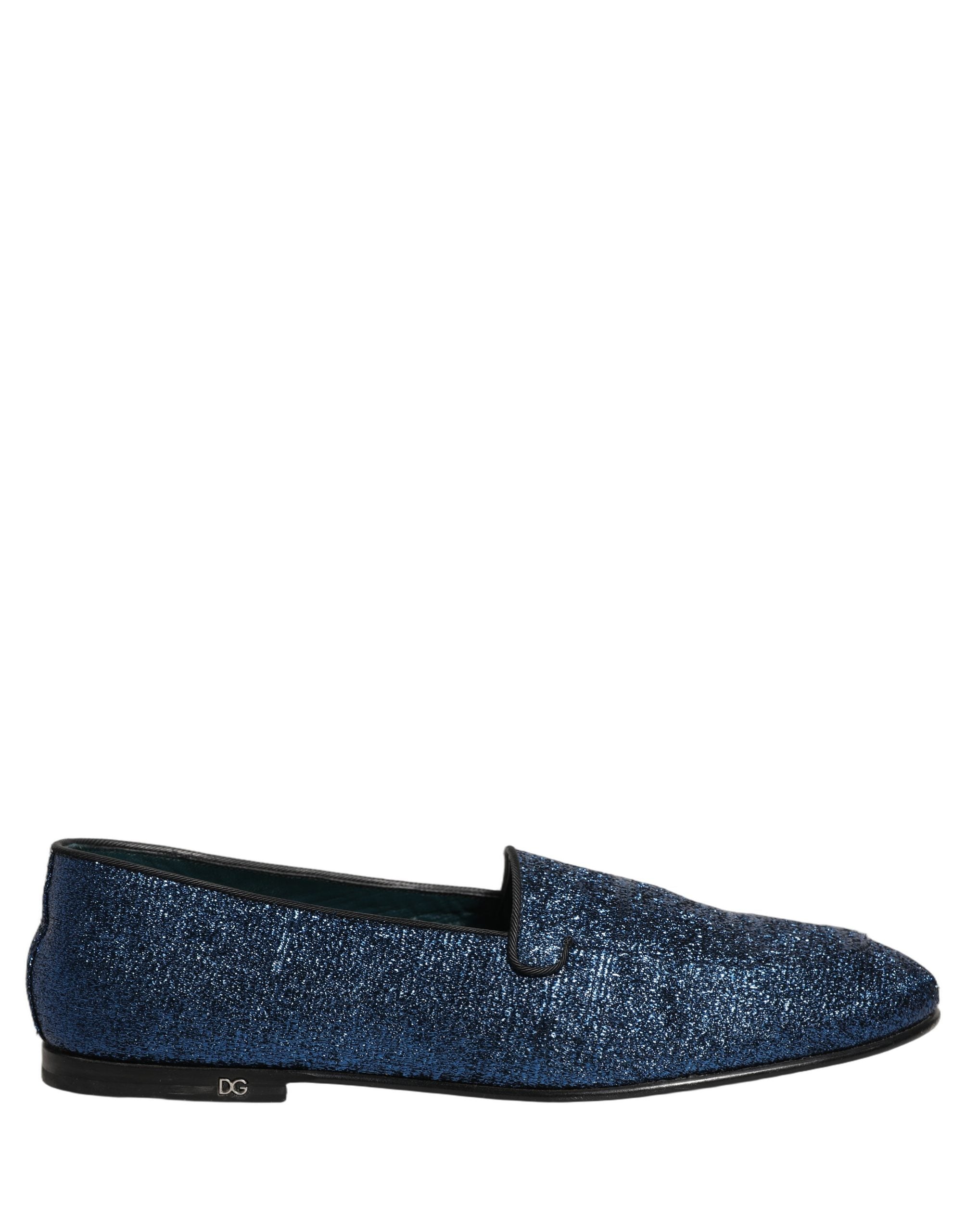 Dolce & Gabbana Blue Glitter Lurex DG Logo Dress Loafers Men's Shoes