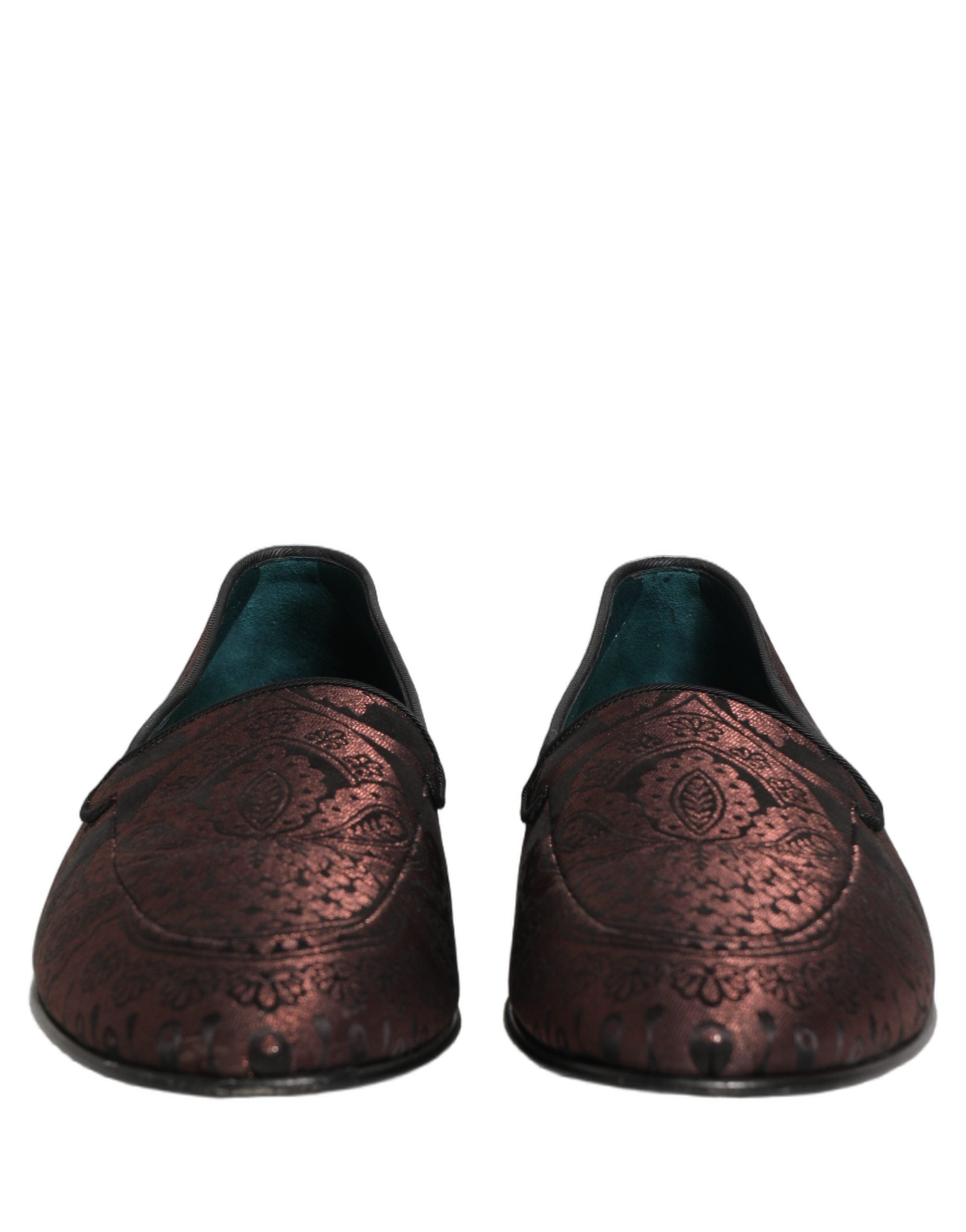 Dolce & Gabbana Maroon Jacquard Leather Slip On Loafers Men's Shoes