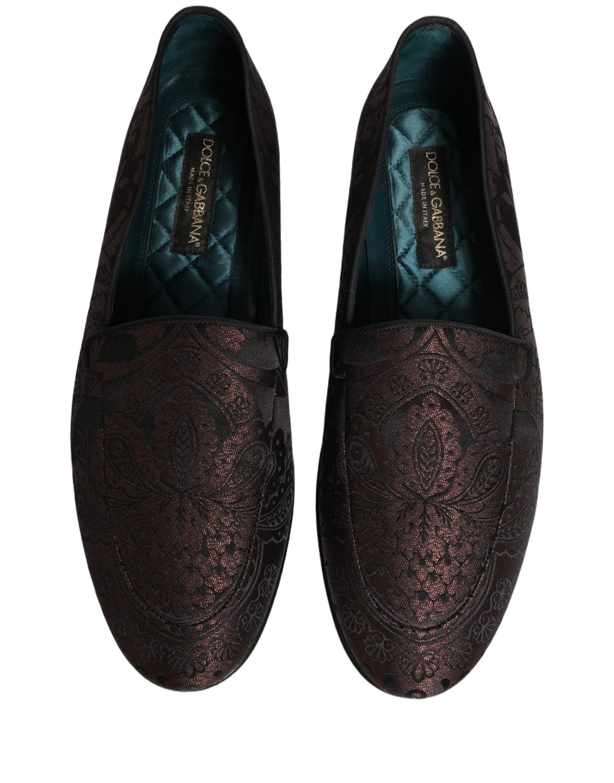 Dolce & Gabbana Maroon Jacquard Leather Slip On Loafers Men's Shoes
