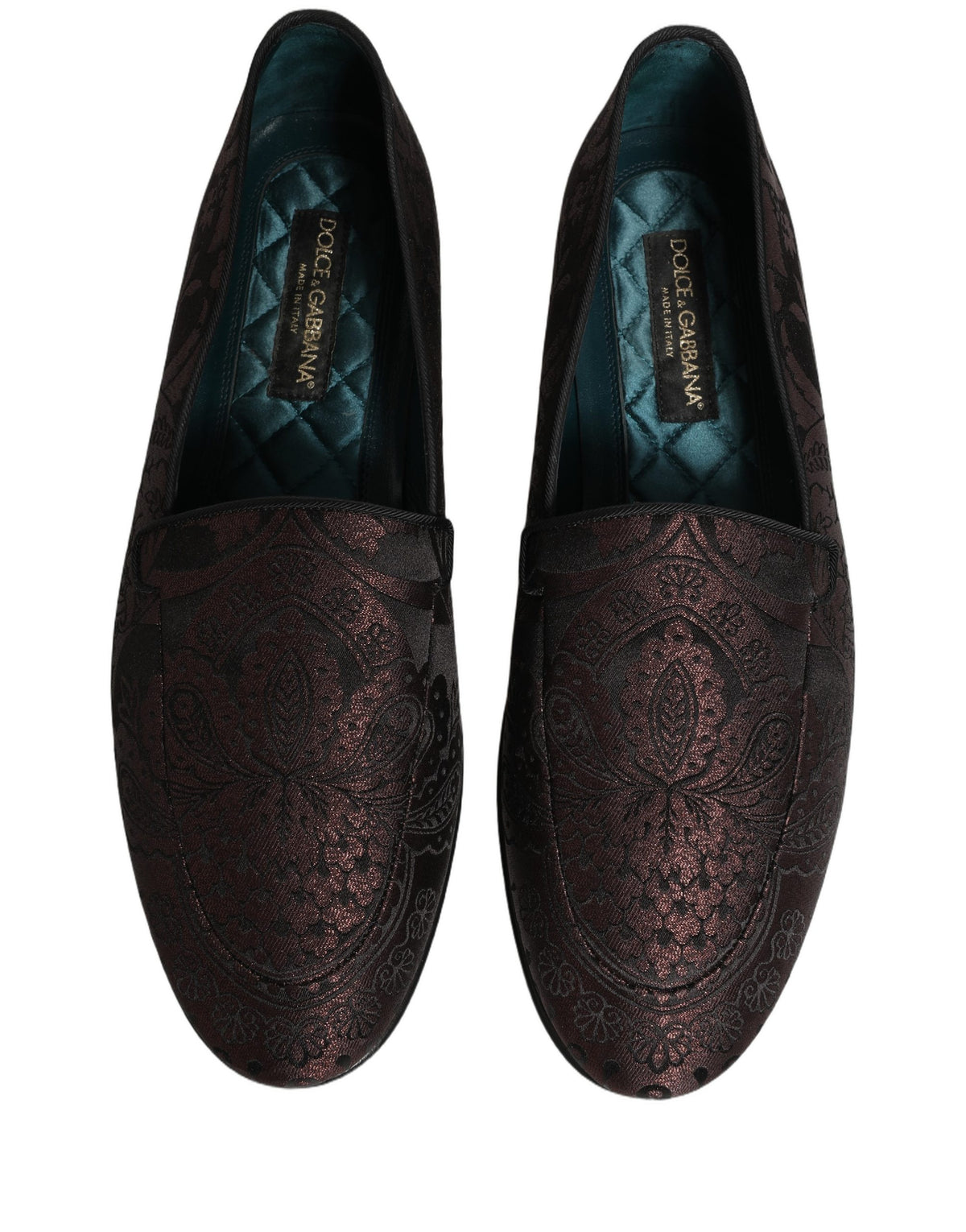 Dolce & Gabbana Maroon Jacquard Leather Slip On Loafers Men's Shoes