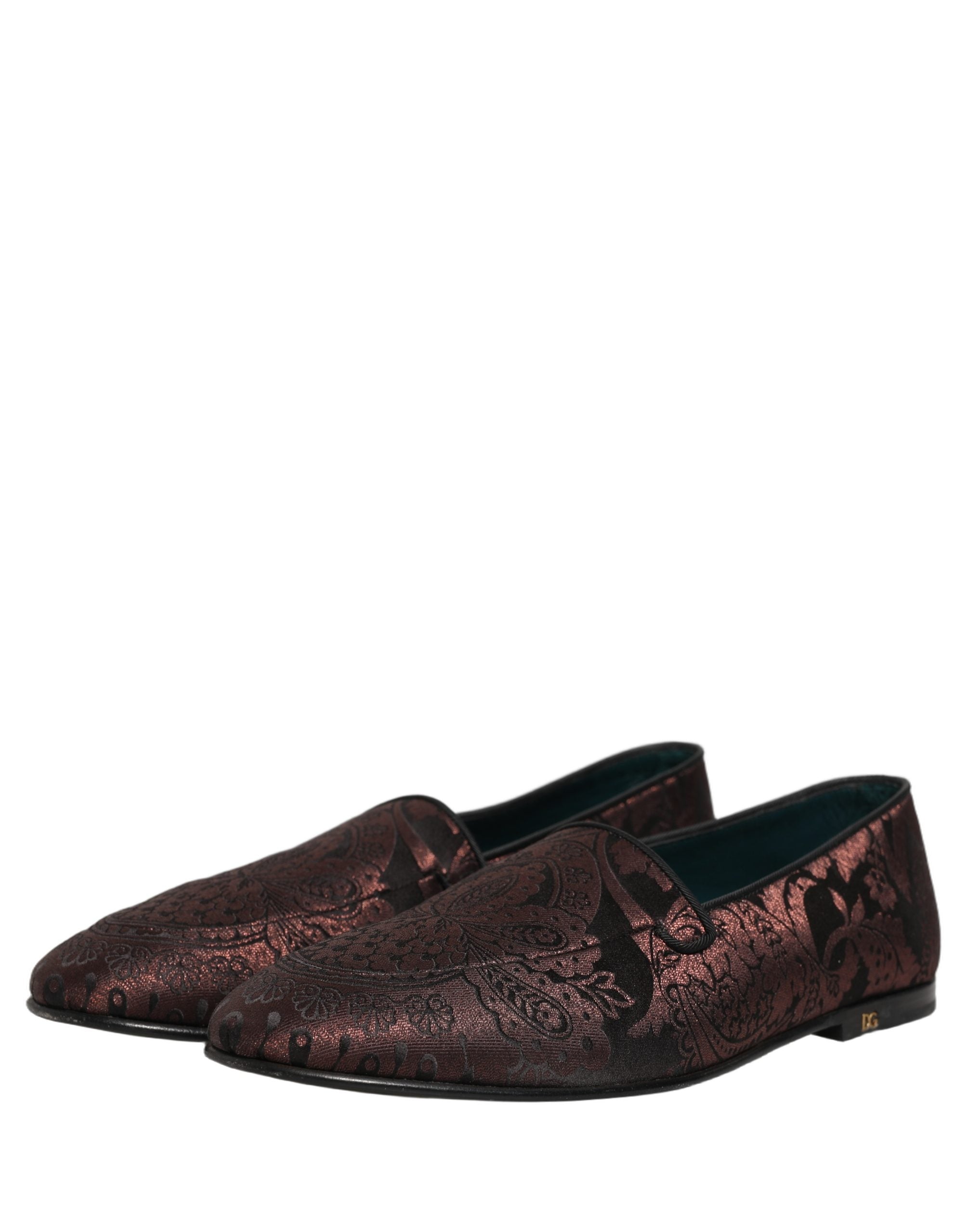 Dolce & Gabbana Maroon Jacquard Leather Slip On Loafers Men's Shoes