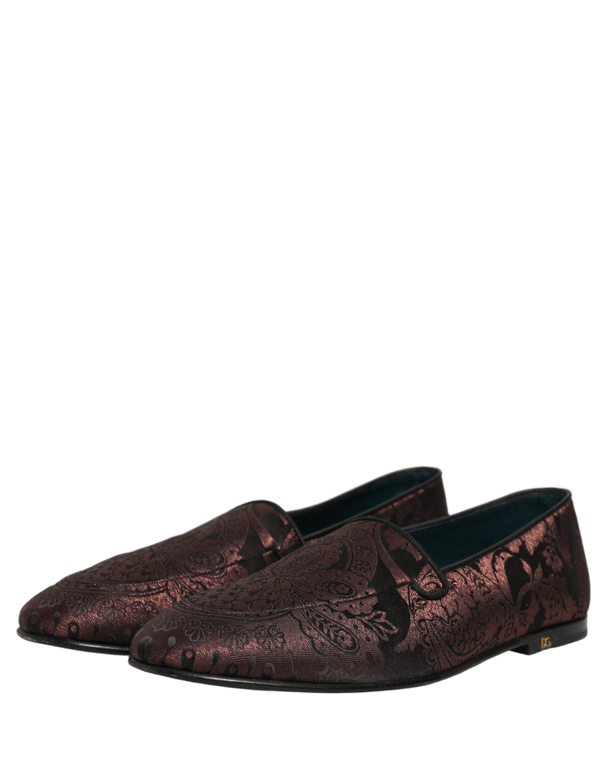 Dolce & Gabbana Maroon Jacquard Leather Slip On Loafers Men's Shoes