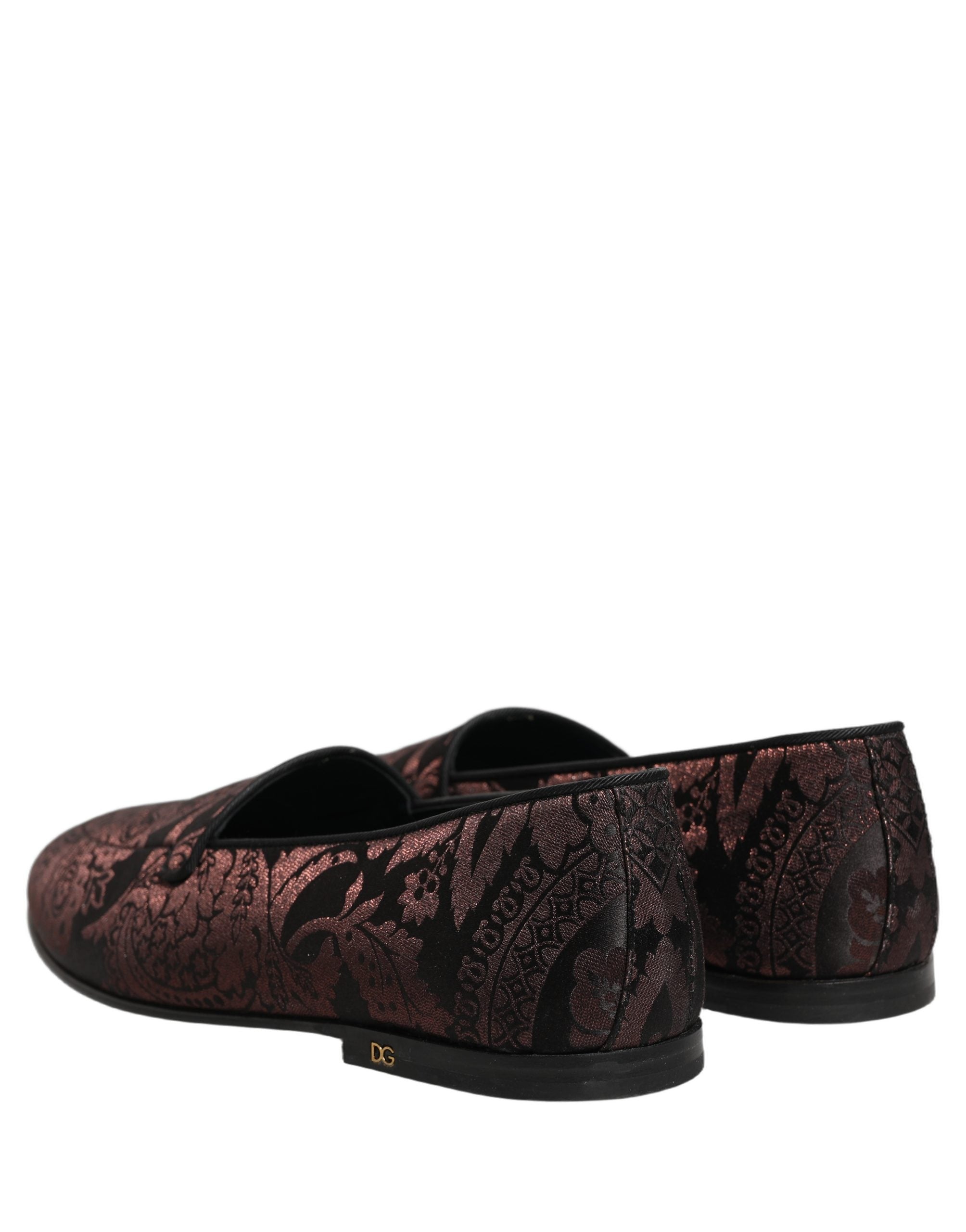 Dolce & Gabbana Maroon Jacquard Leather Slip On Loafers Men's Shoes