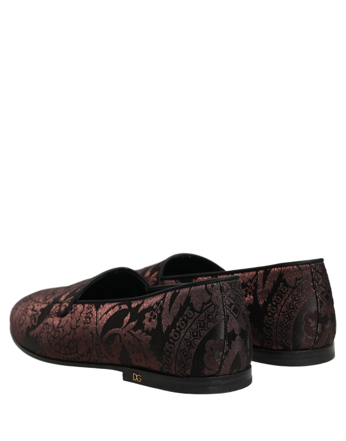 Dolce & Gabbana Maroon Jacquard Leather Slip On Loafers Men's Shoes