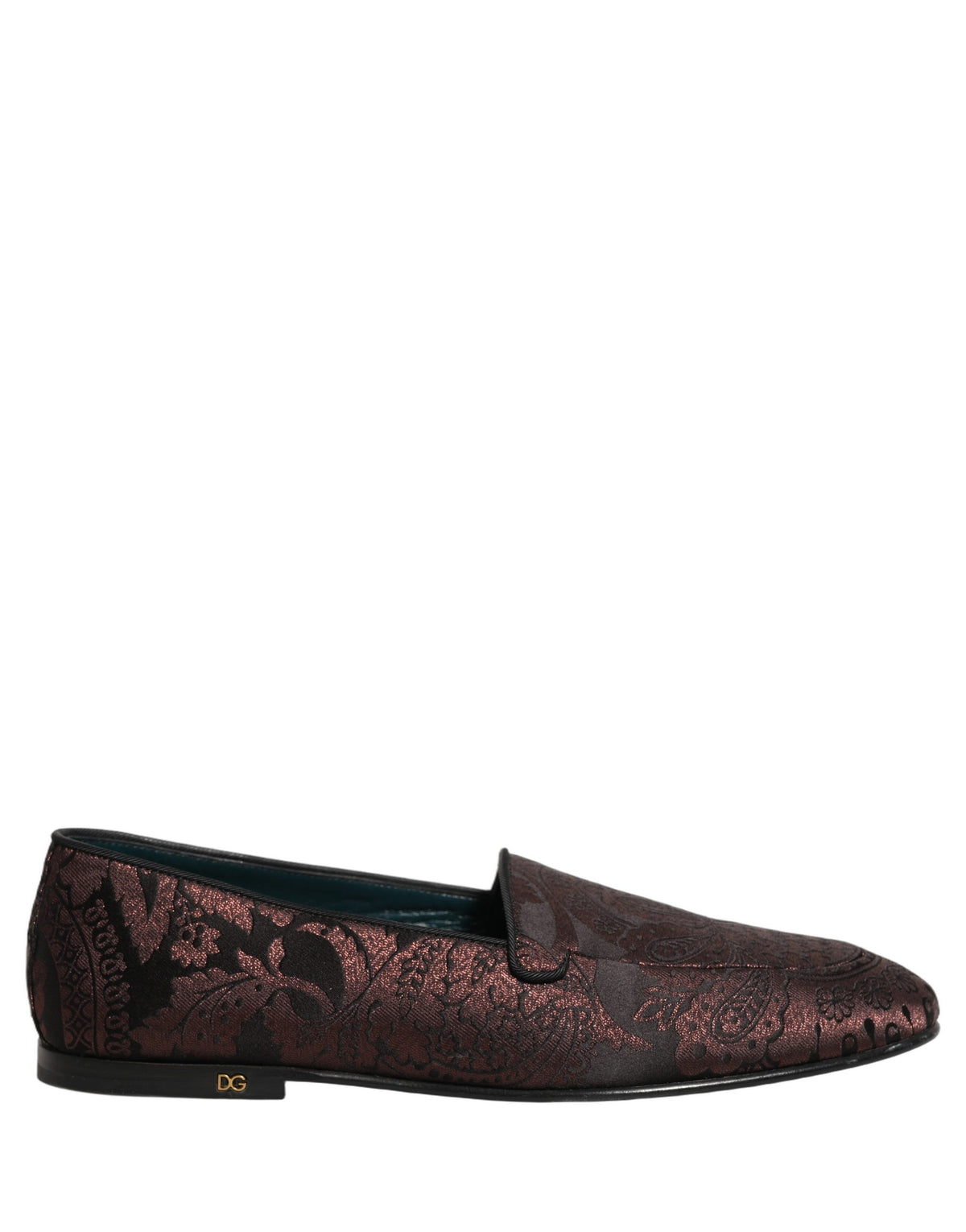 Dolce & Gabbana Maroon Jacquard Leather Slip On Loafers Men's Shoes