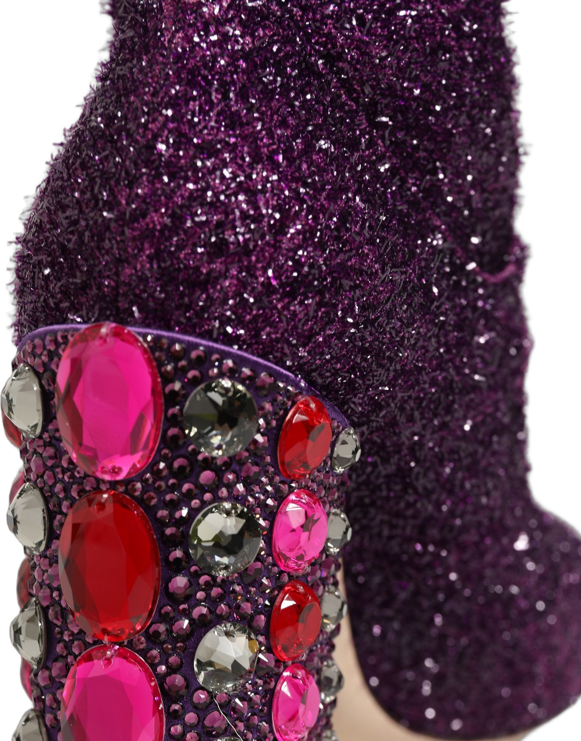 Dolce & Gabbana Purple Crystal Lurex Fantasy High Boots Women's Shoes